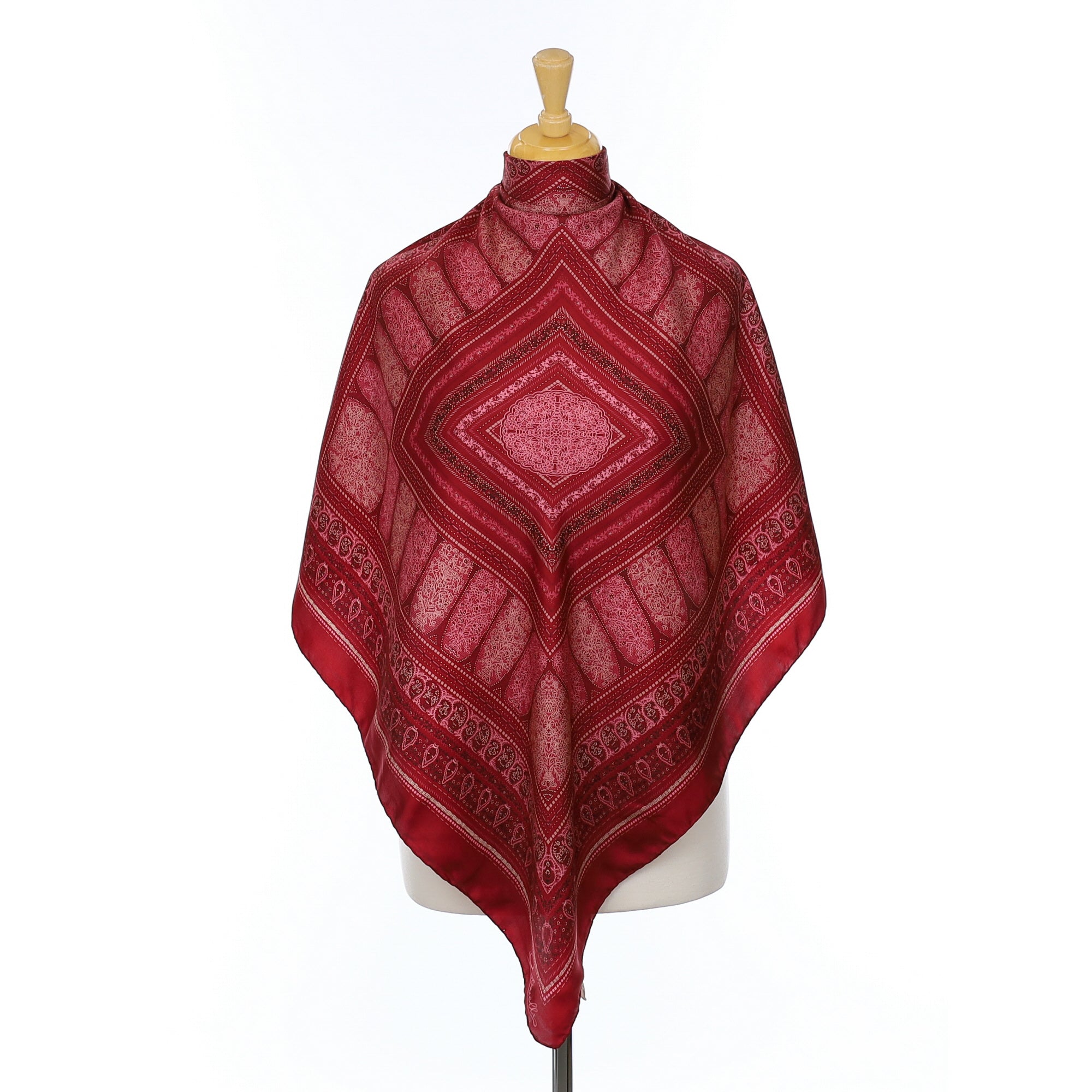 Immaculate Ostinelli Deep Red and Pink Paisley Vintage Silk Scarf