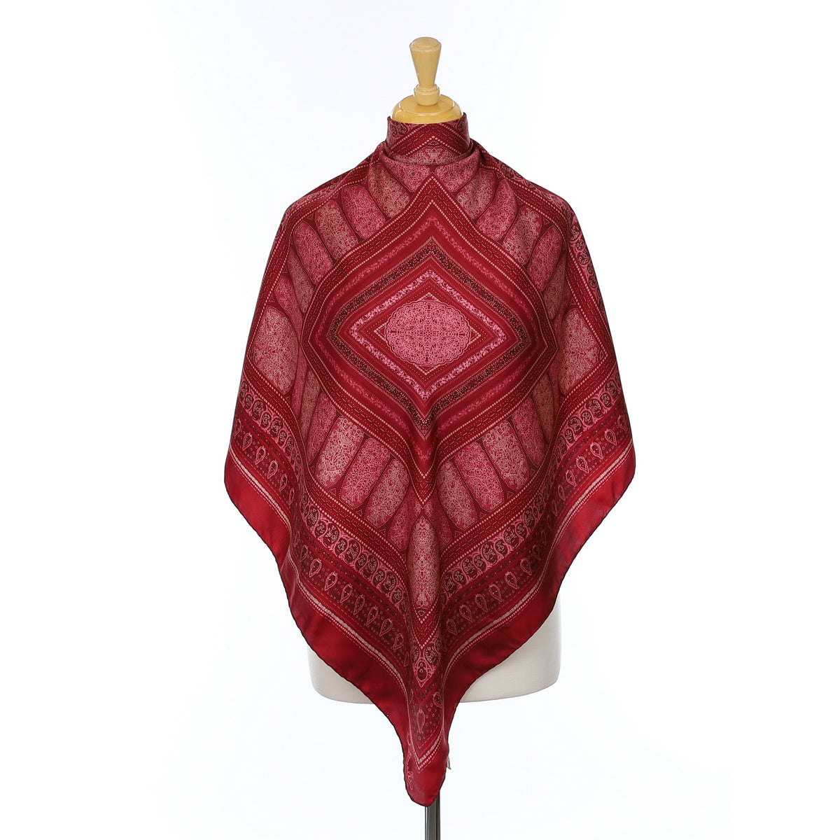 Immaculate Ostinelli Deep Red and Pink Paisley Vintage Silk Scarf