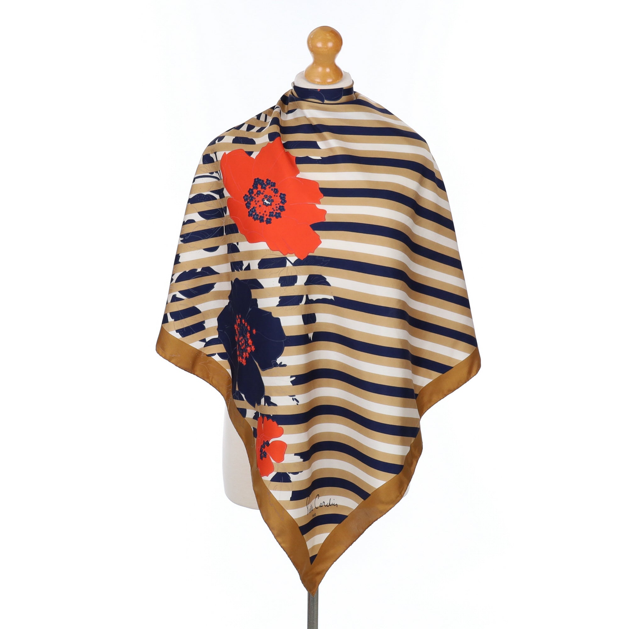 Pierre Cardin Striped Floral Vintage Silk Scarf