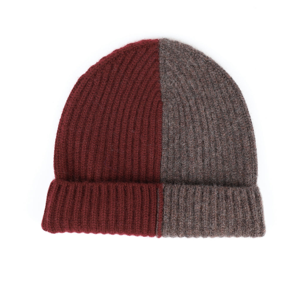 Begg & Co Scottish Burgundy and Mole Luxury Chunky Cashmere Beanie Hat