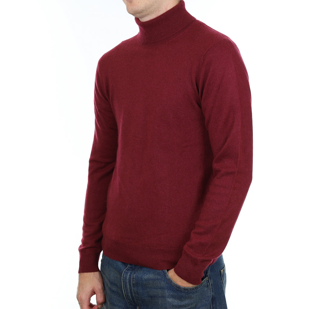 Men’s Burgundy Red Cashmere Polo Neck Jumper Medium