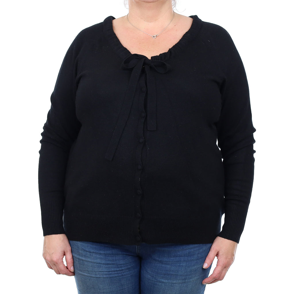 Black Cashmere Drawstring Scoop Neck Cardigan Extra Large