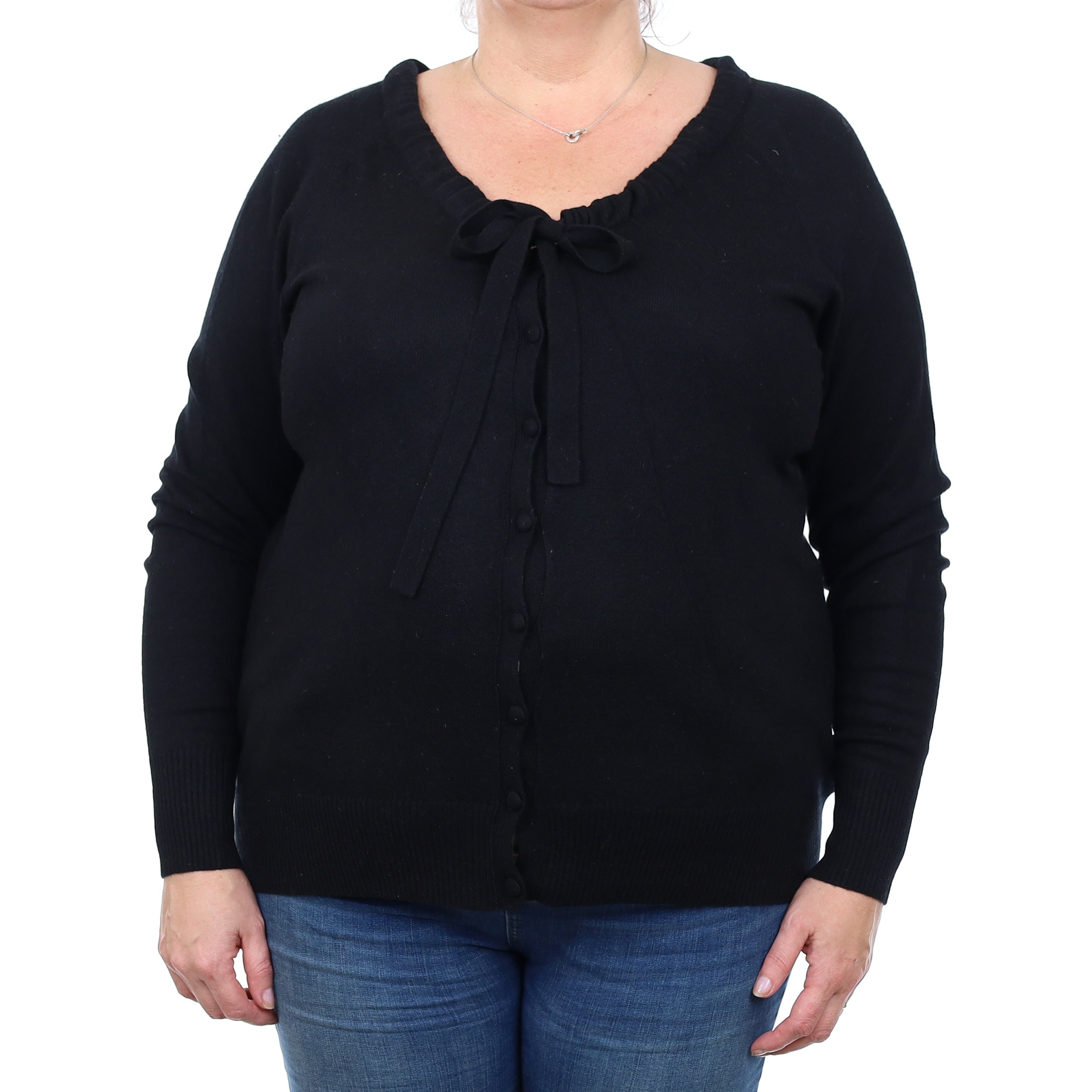 Black Cashmere Drawstring Scoop Neck Cardigan Extra Large