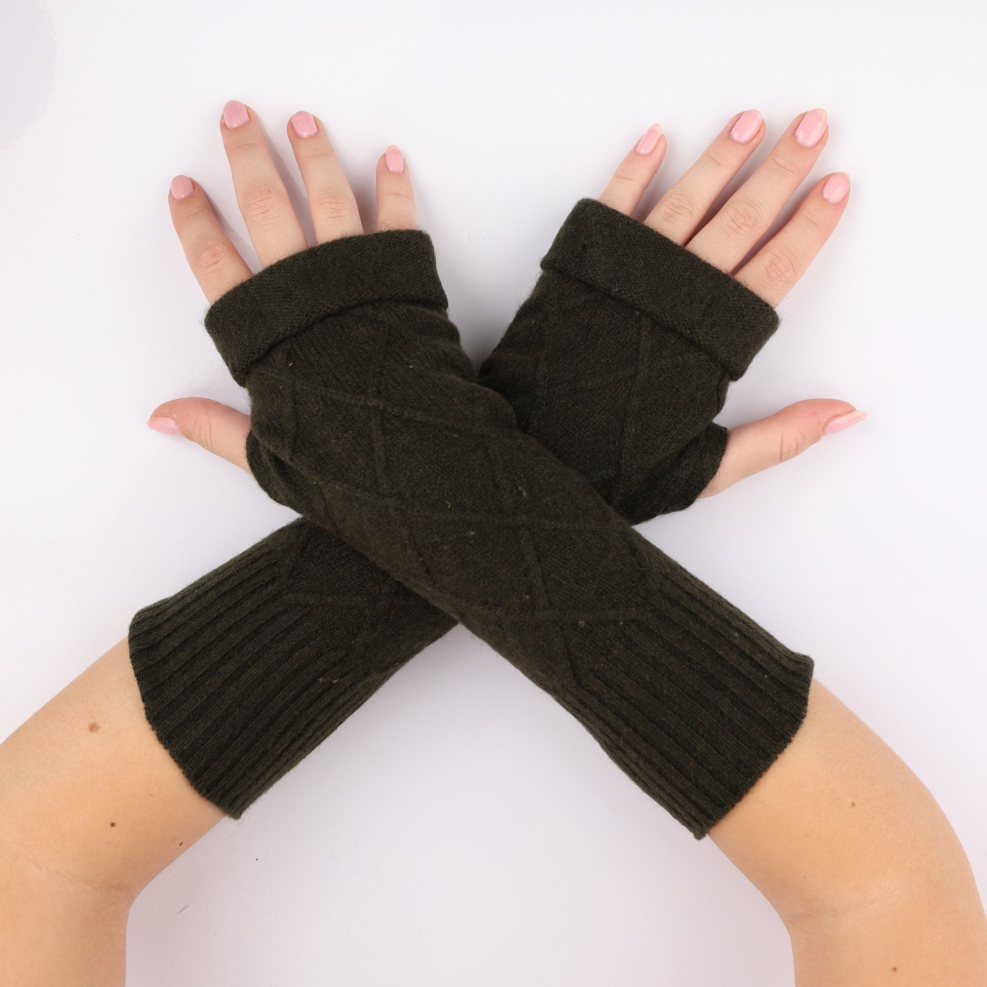 Deepest Forrest Green Diamond Knit Fingerless Gloves