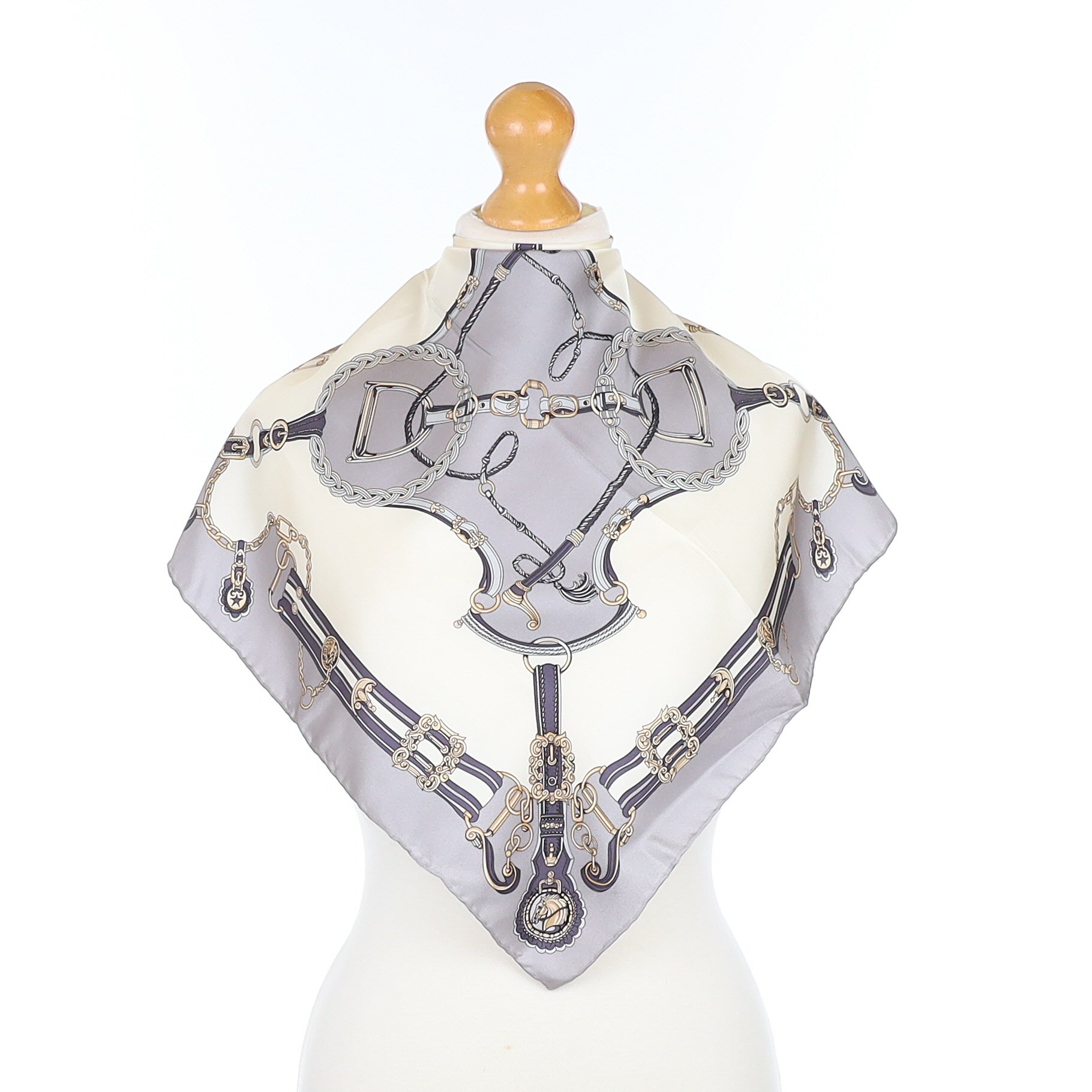 Passigatti Grey and Cream Equestrian Silk Scarf