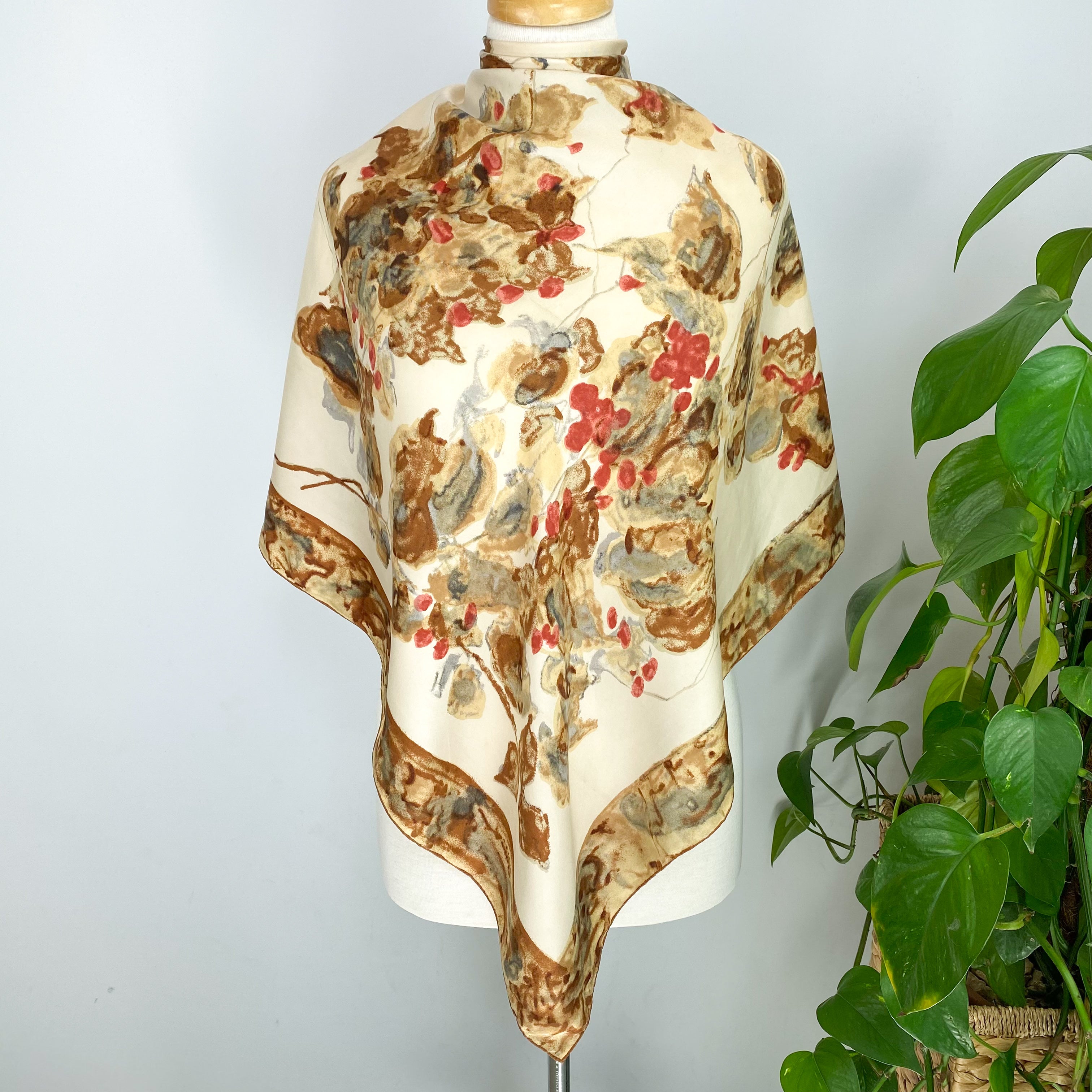 French Abstract Floral Vintage Silk Scarf