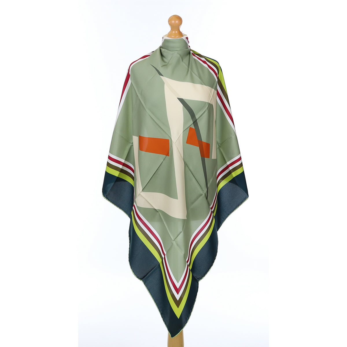 Brand New Italian Green Geometric Silk Scarf
