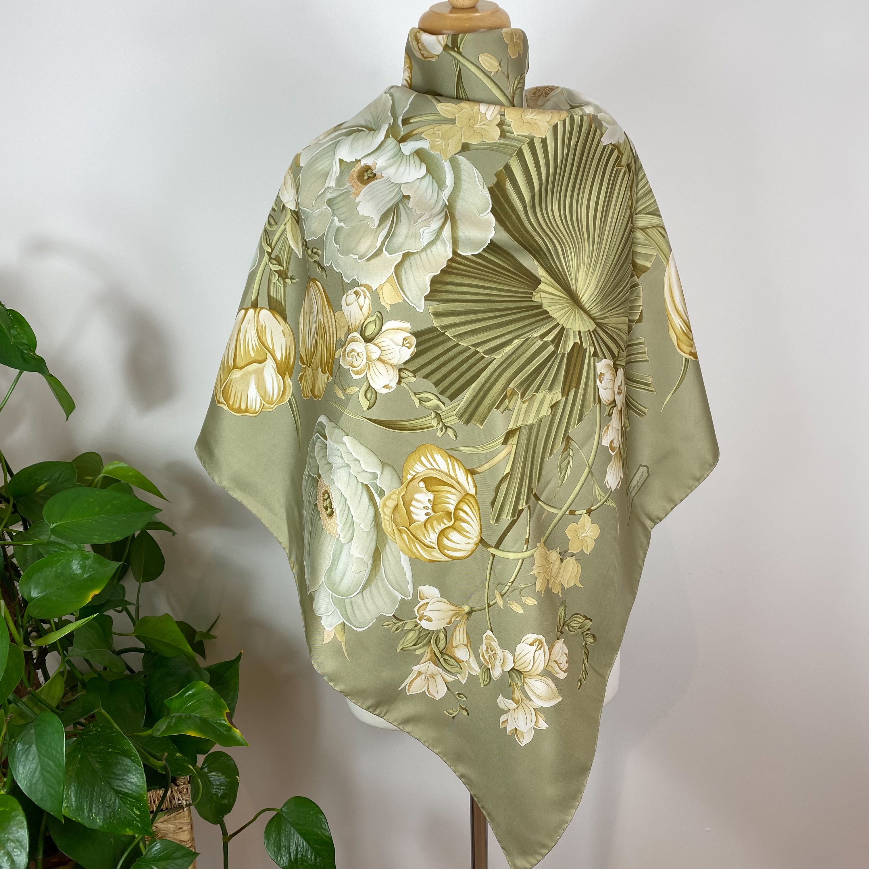 Salvatore Ferragamo Floral Italian Designer Silk Scarf