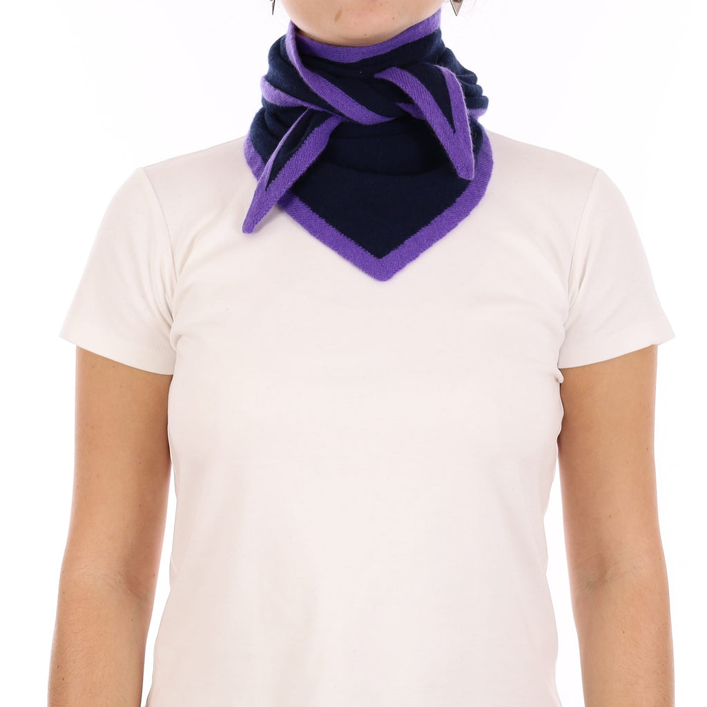 Brand New Navy and Periwinkle Recycled Cashmere Triangle Scarf