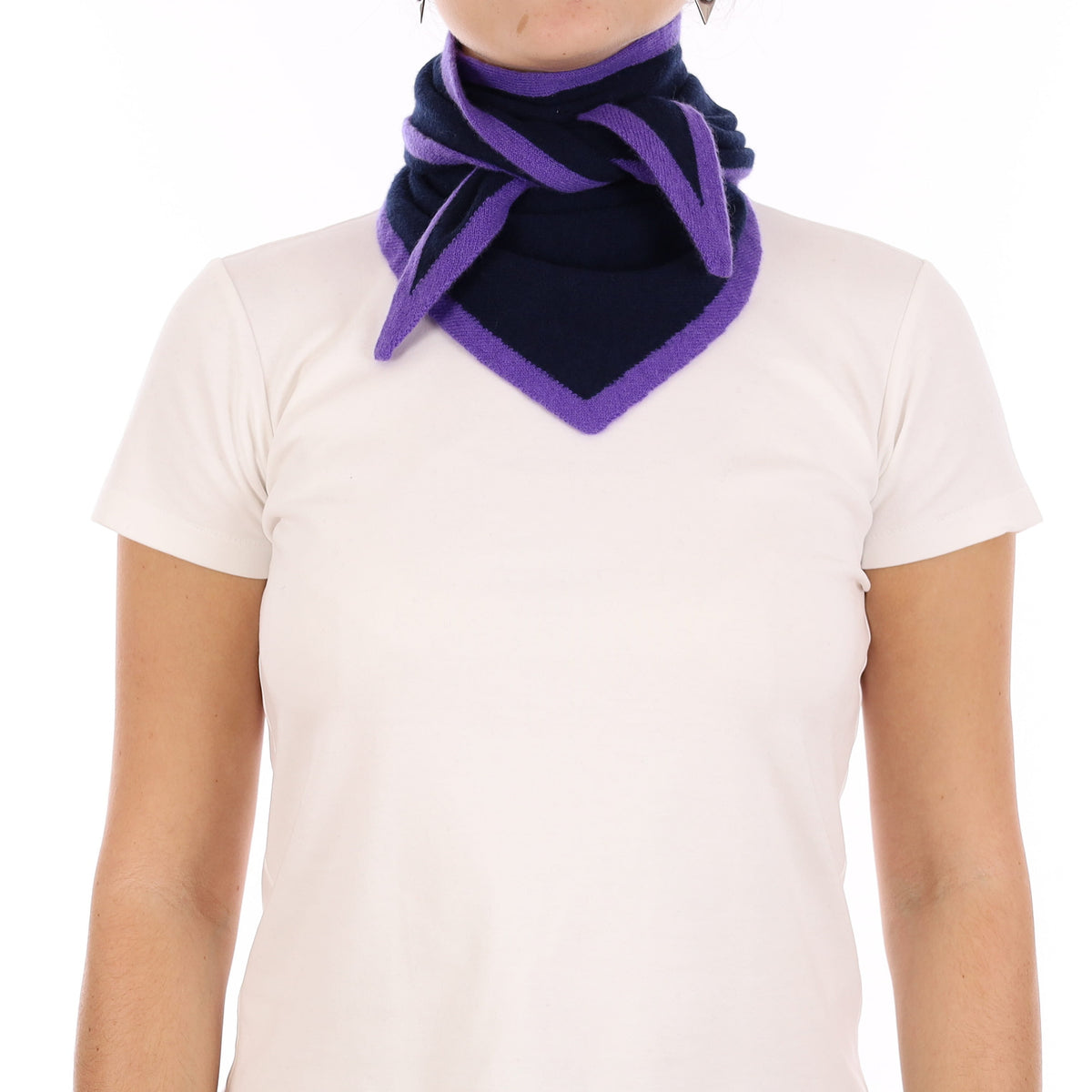 Brand New Navy and Periwinkle Recycled Cashmere Triangle Scarf
