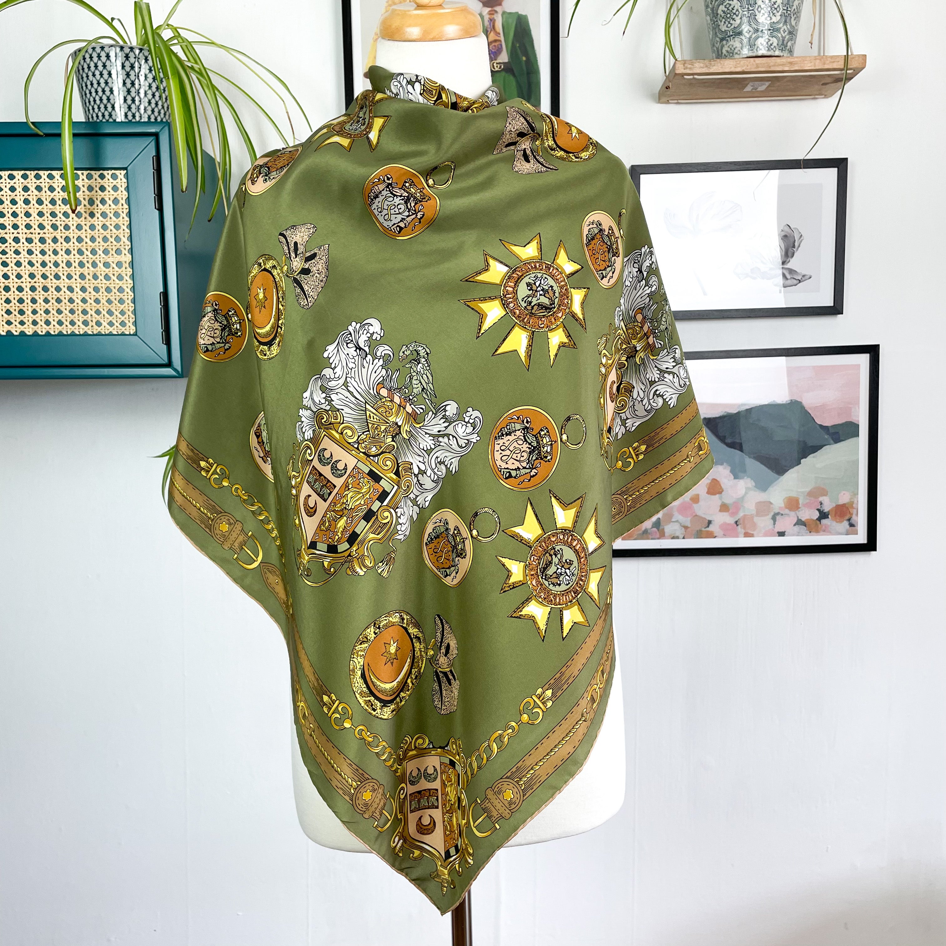 Italian Heraldic Design Vintage Silk Scarf