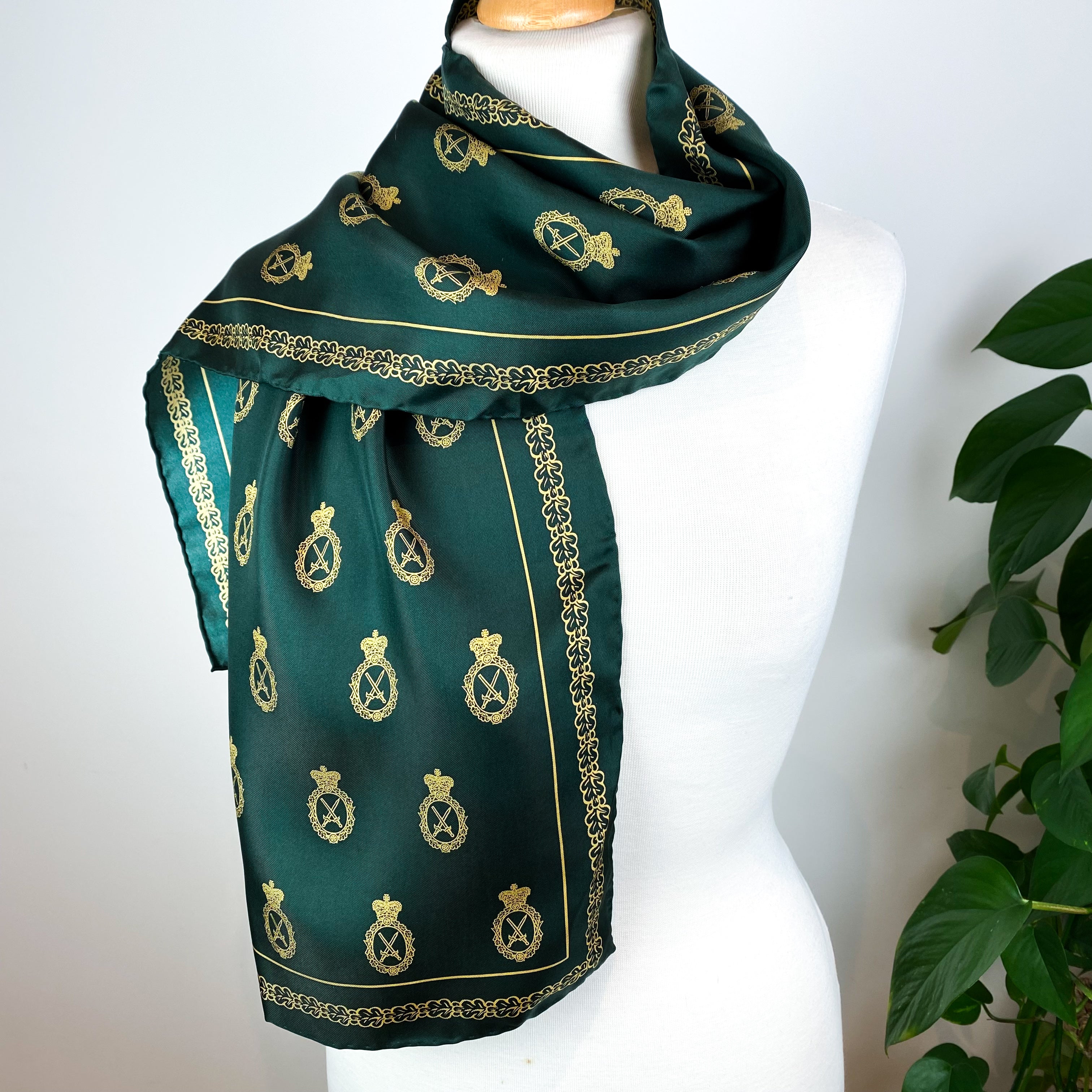 Bottle Green and Gold Long Silk Scarf