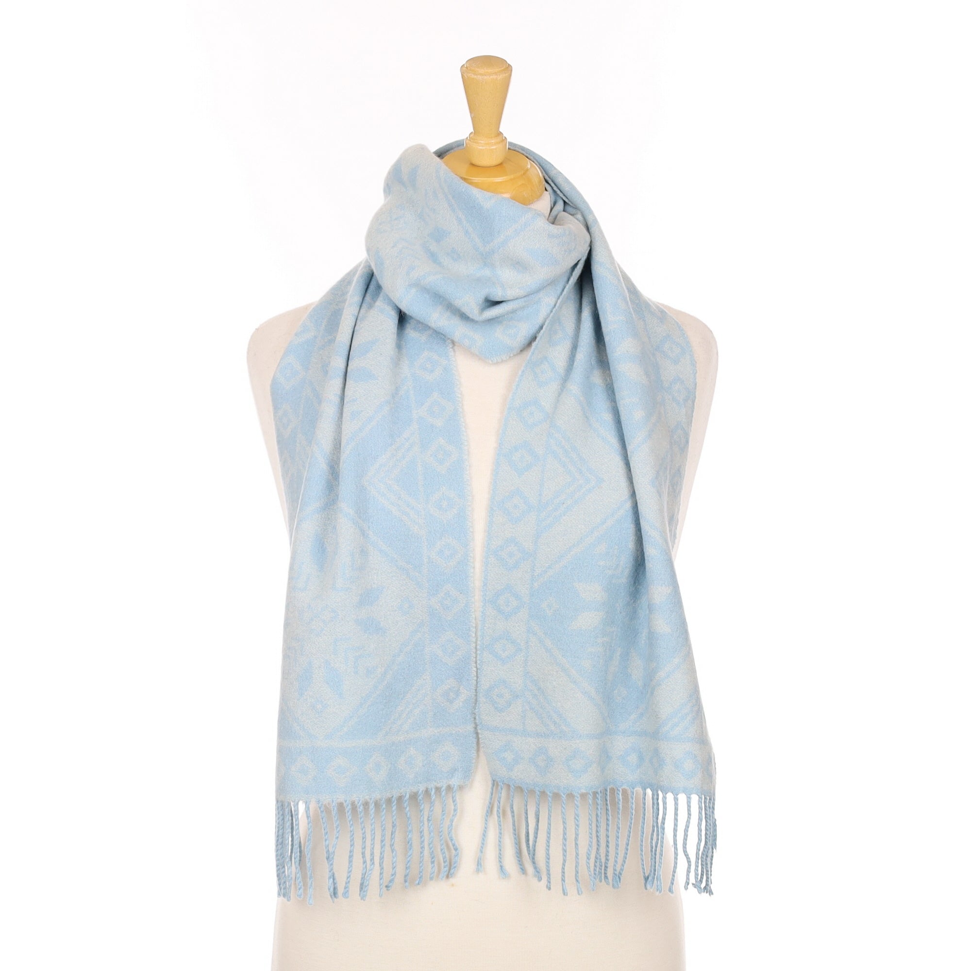 Pale Blue Pattern Cashmere Woven Scarf