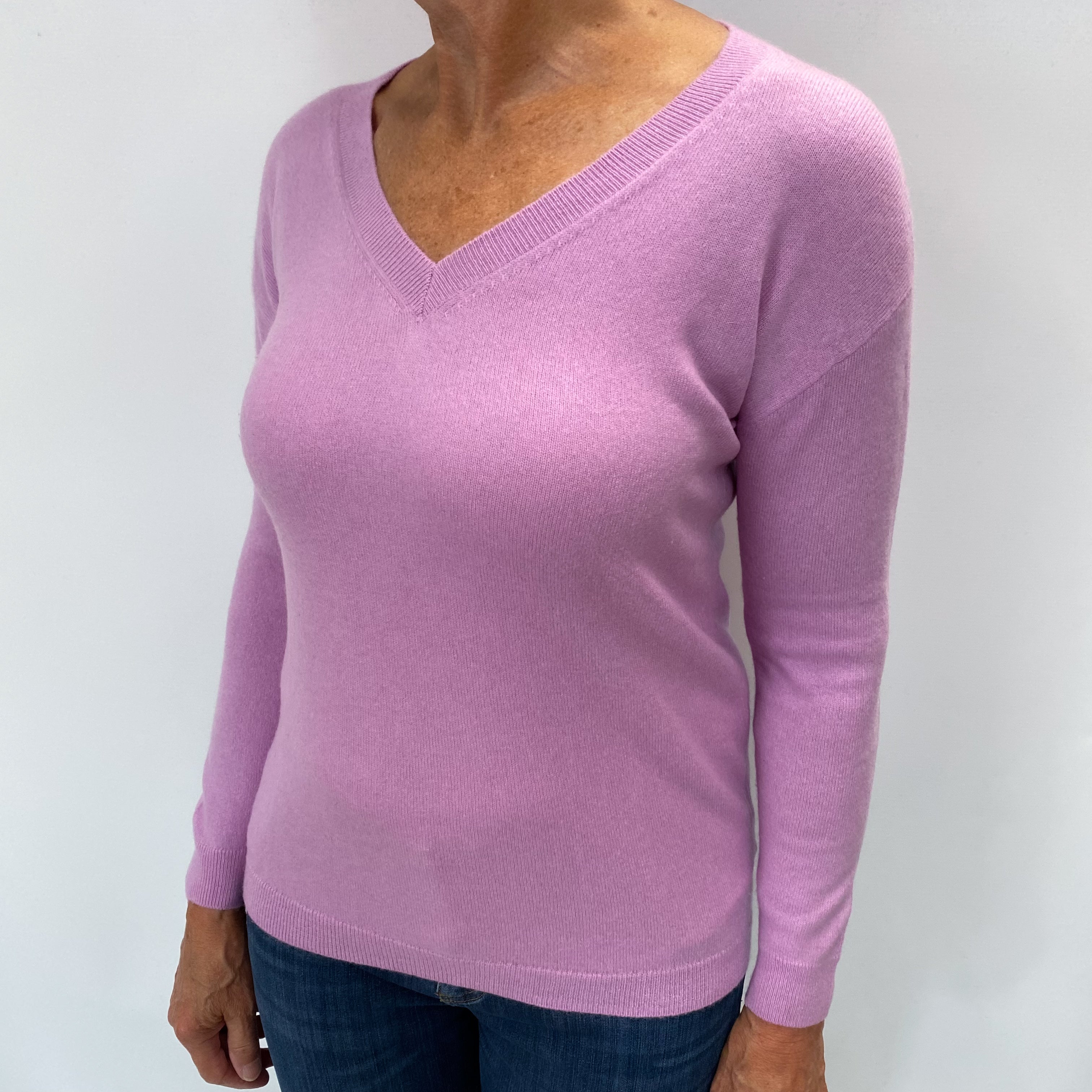 Mauve Purple Cashmere V Neck Jumper Medium
