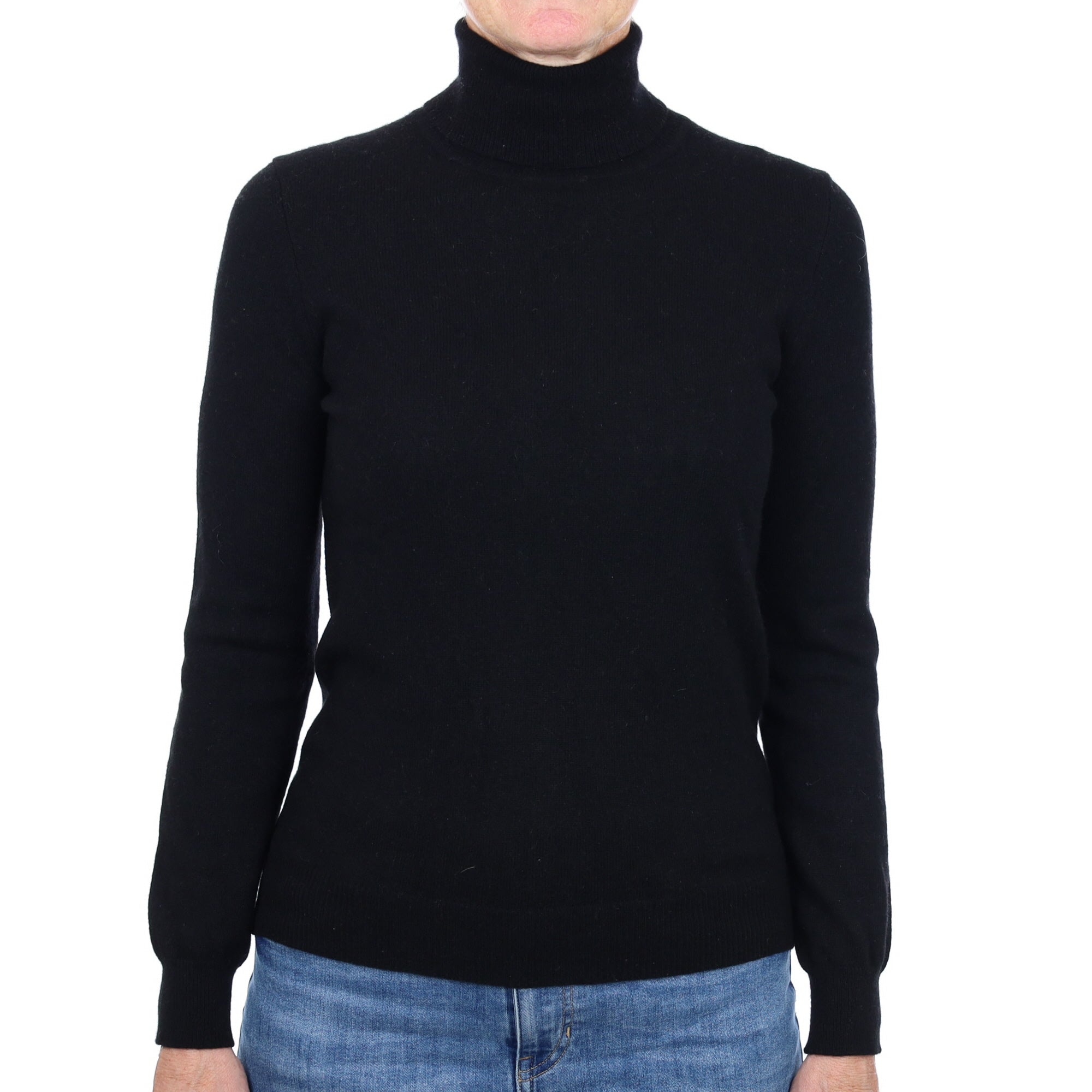 Black Cashmere Polo Neck Jumper Small