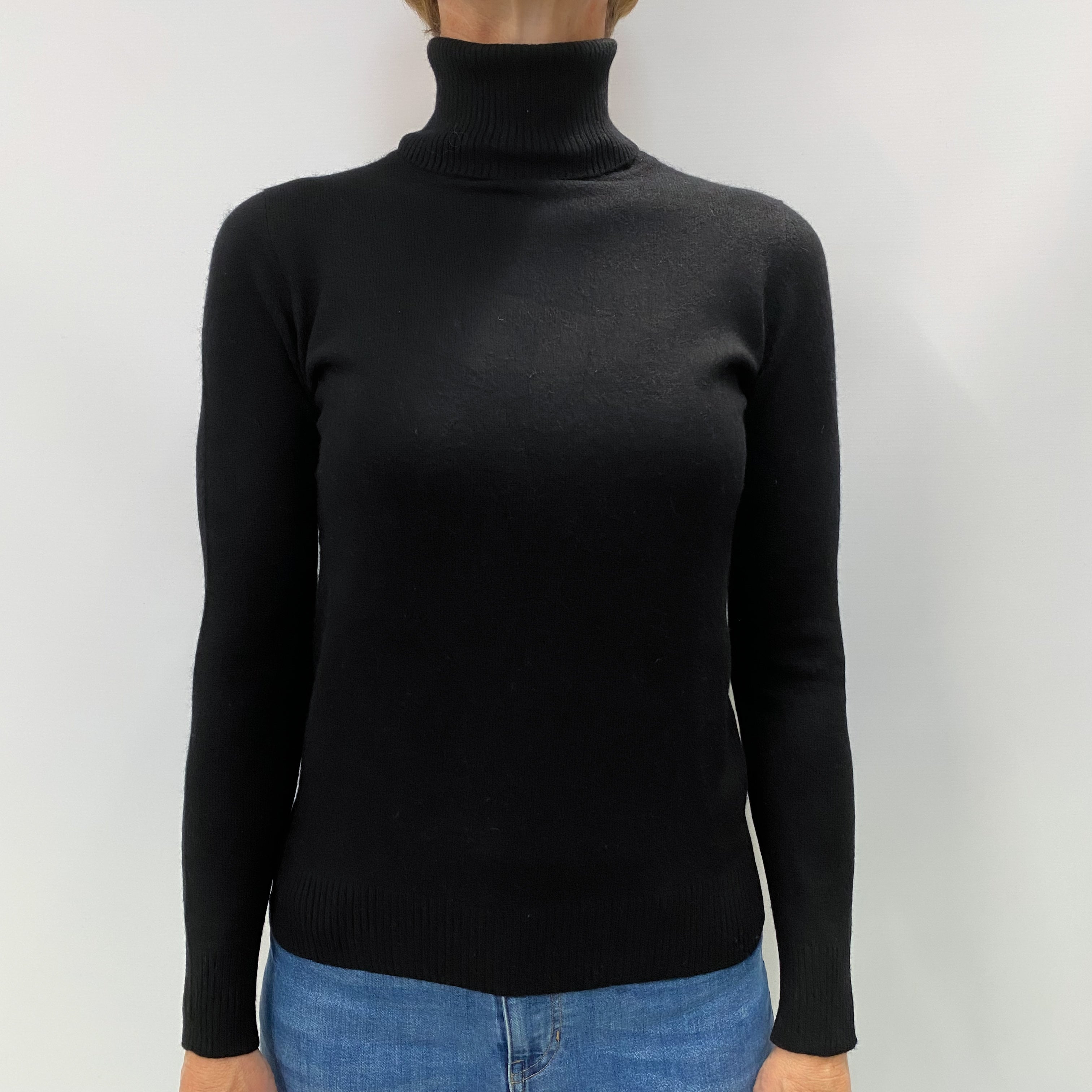 Black Cashmere Polo Neck Jumper Small