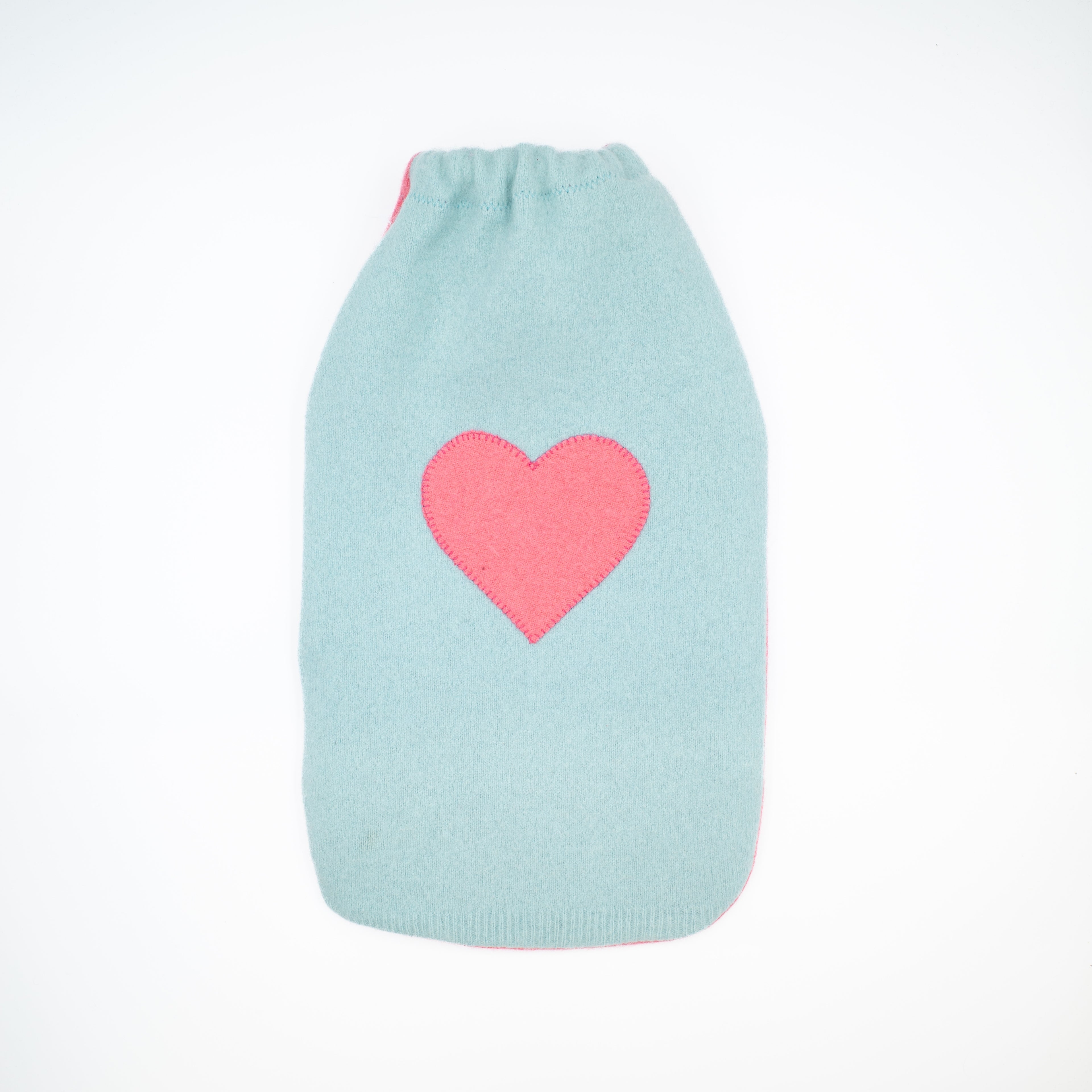 Turquoise and Hot Pink Heart Cashmere Large Hot Water Bottle