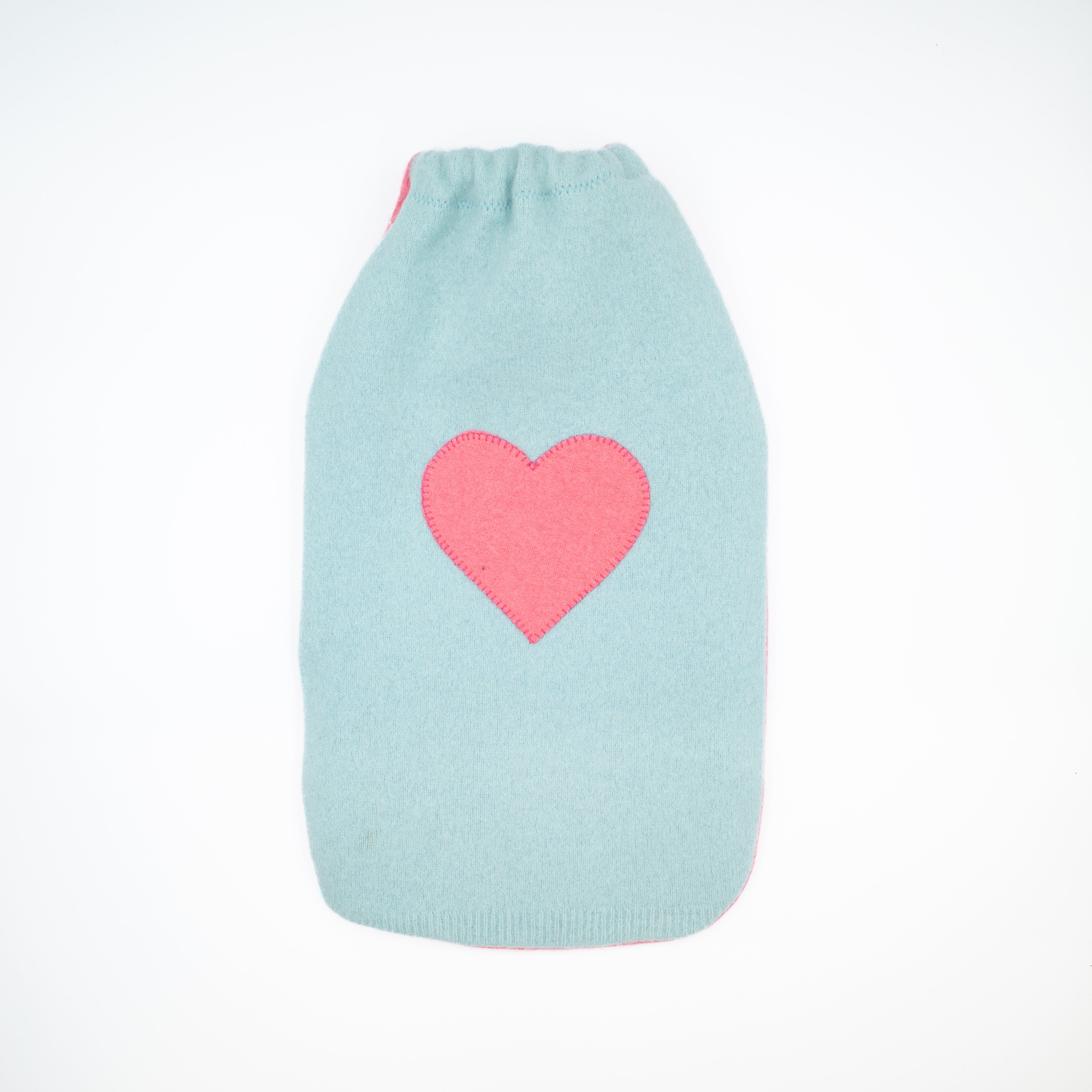 Turquoise and Hot Pink Heart Cashmere Large Hot Water Bottle