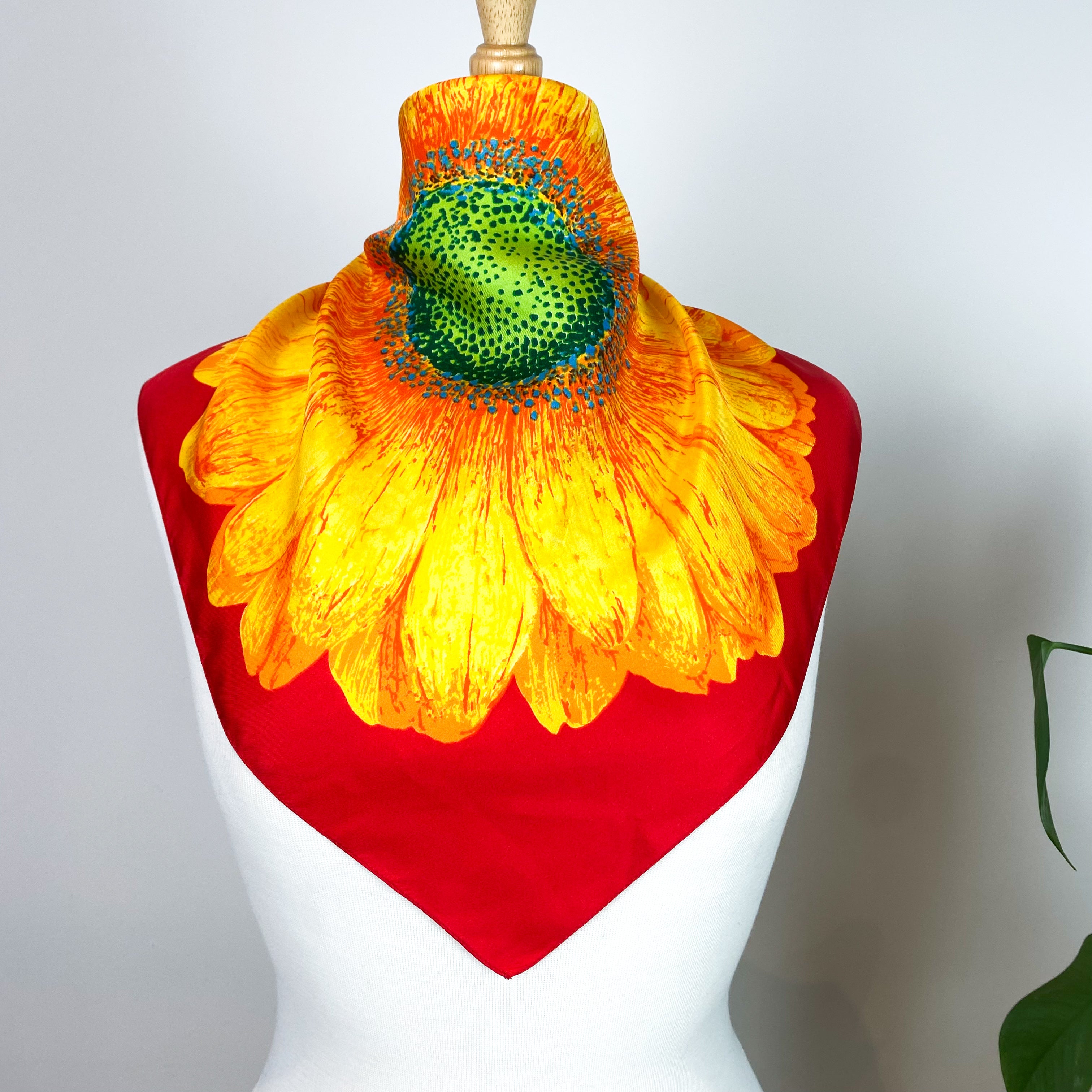 Bright Red Flower Neckerchief Modern Silk Scarf