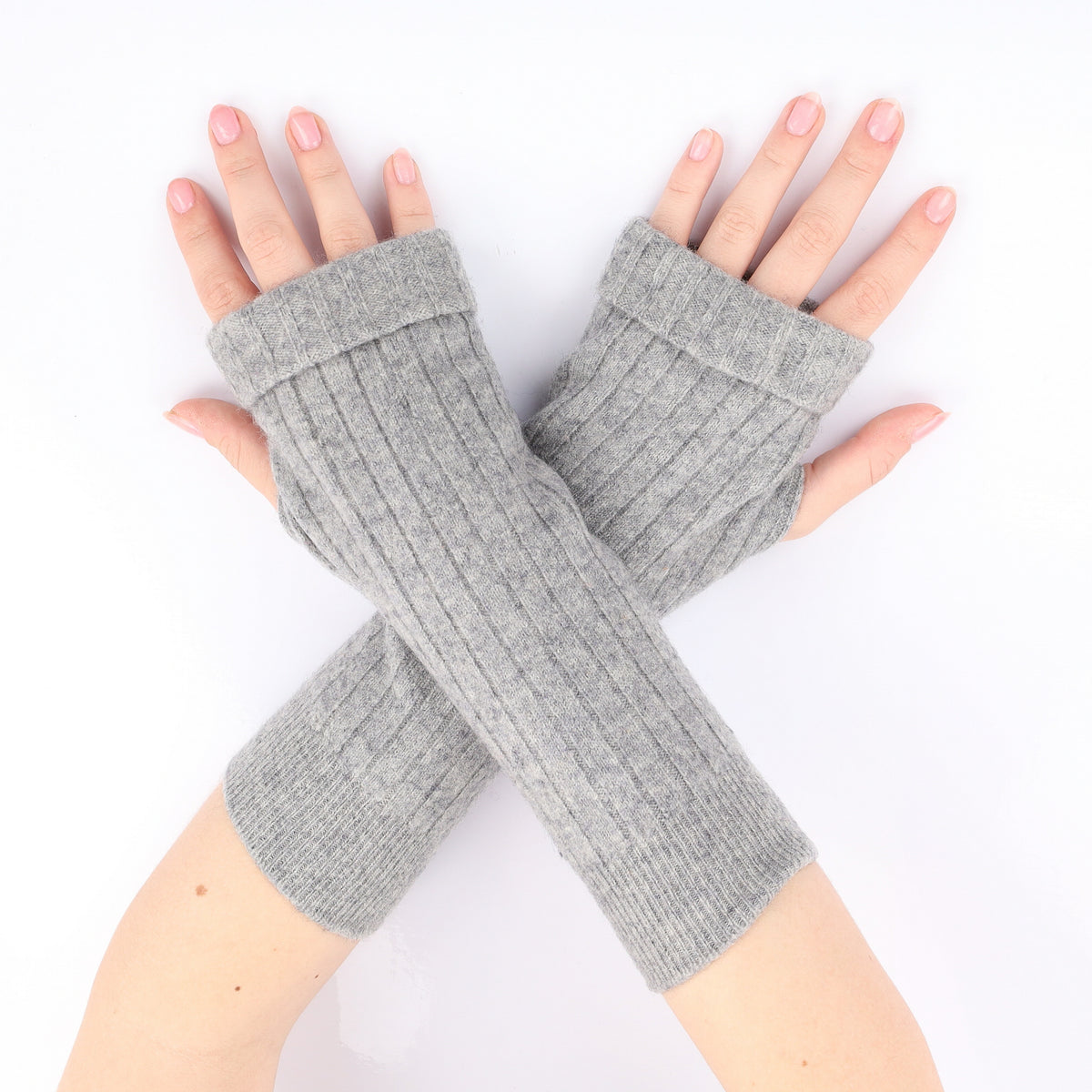 Smoke Grey Rib Fingerless Gloves