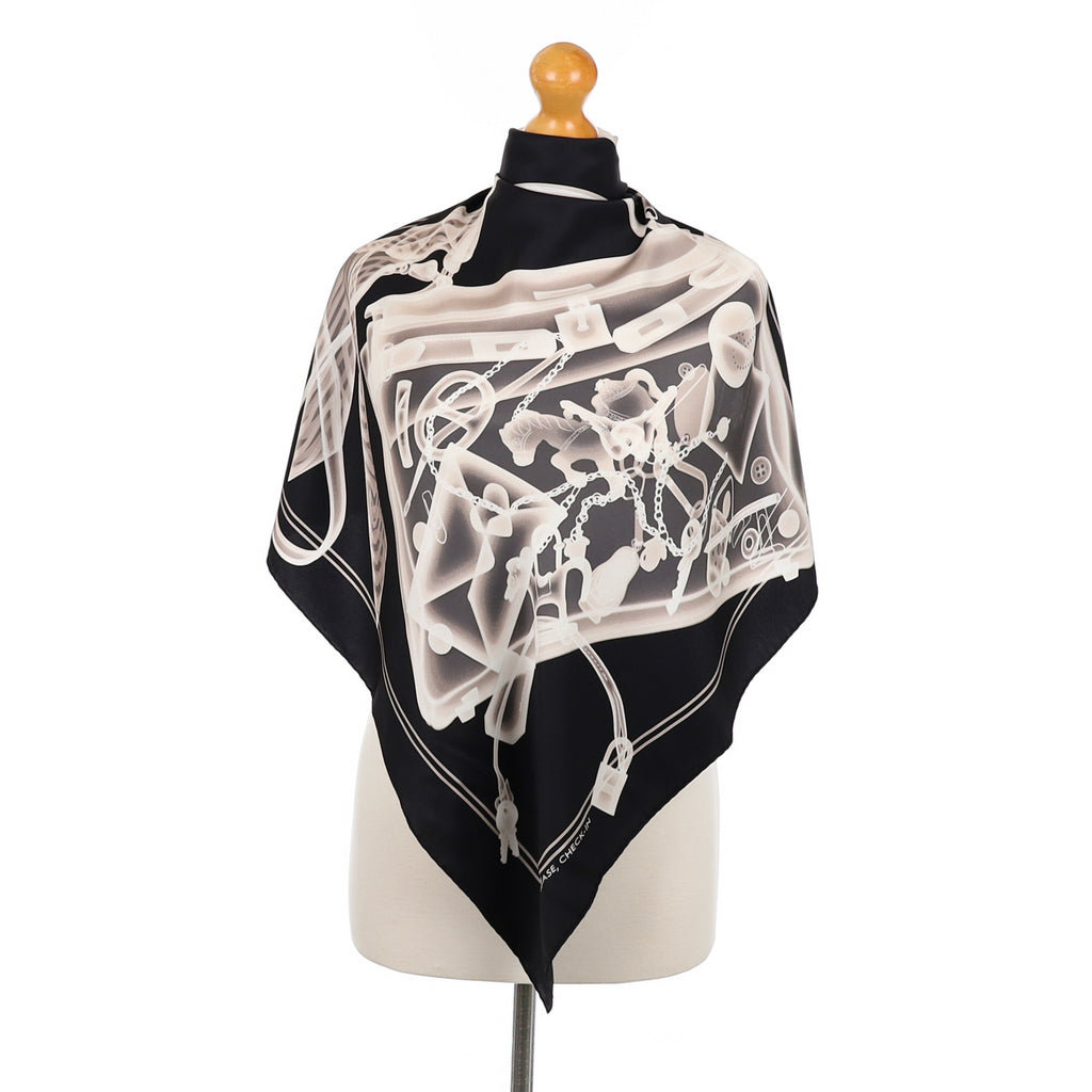 Hermès 70 Please Check In Silk Scarf