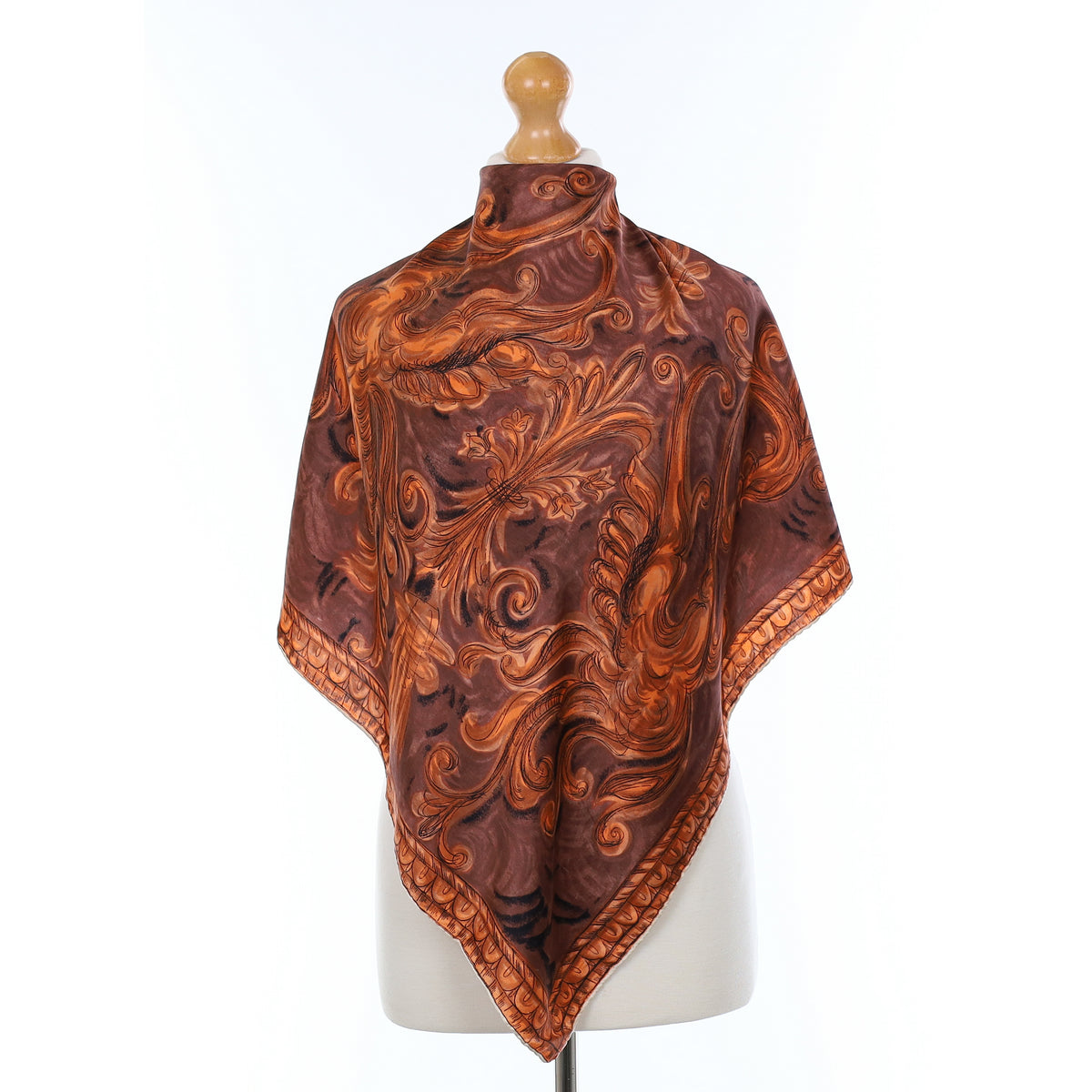 1960’s Artistic Orange And Brown Vintage Silk Scarf