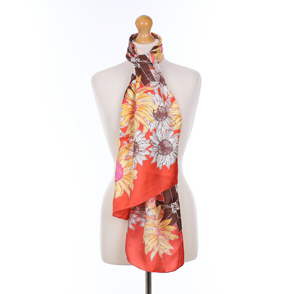 Brand New Red Sunflower Floral Silk Scarf