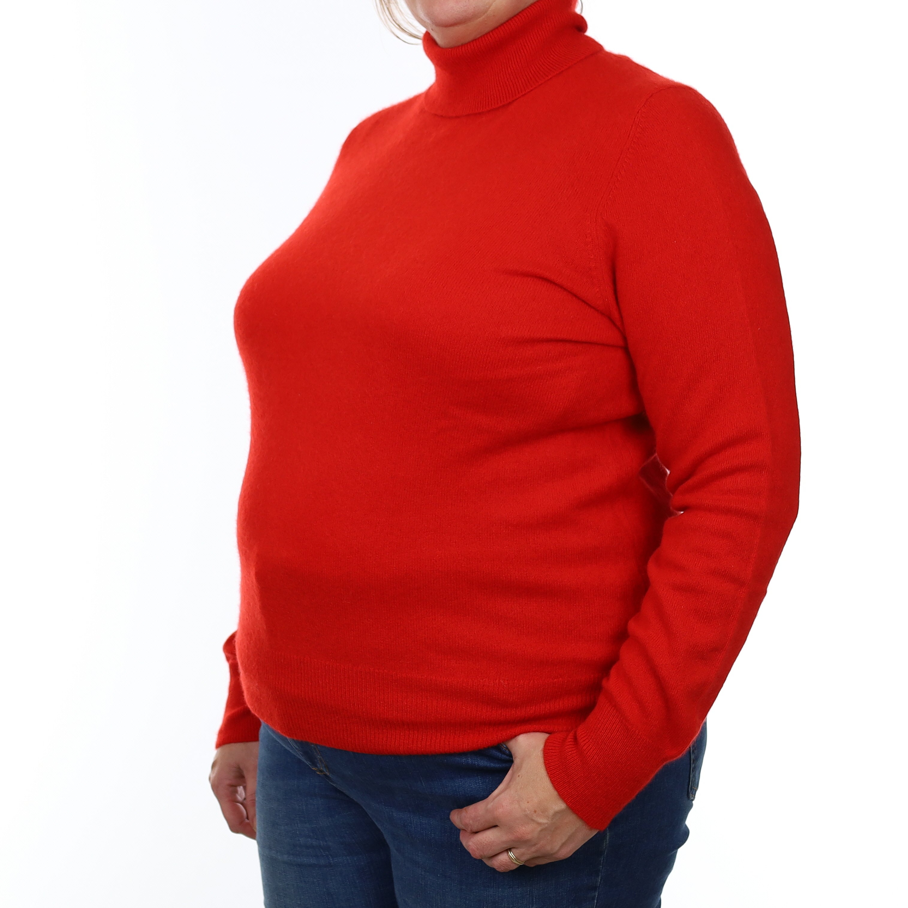 Vermillion Red Cashmere Polo Neck Jumper Extra Large