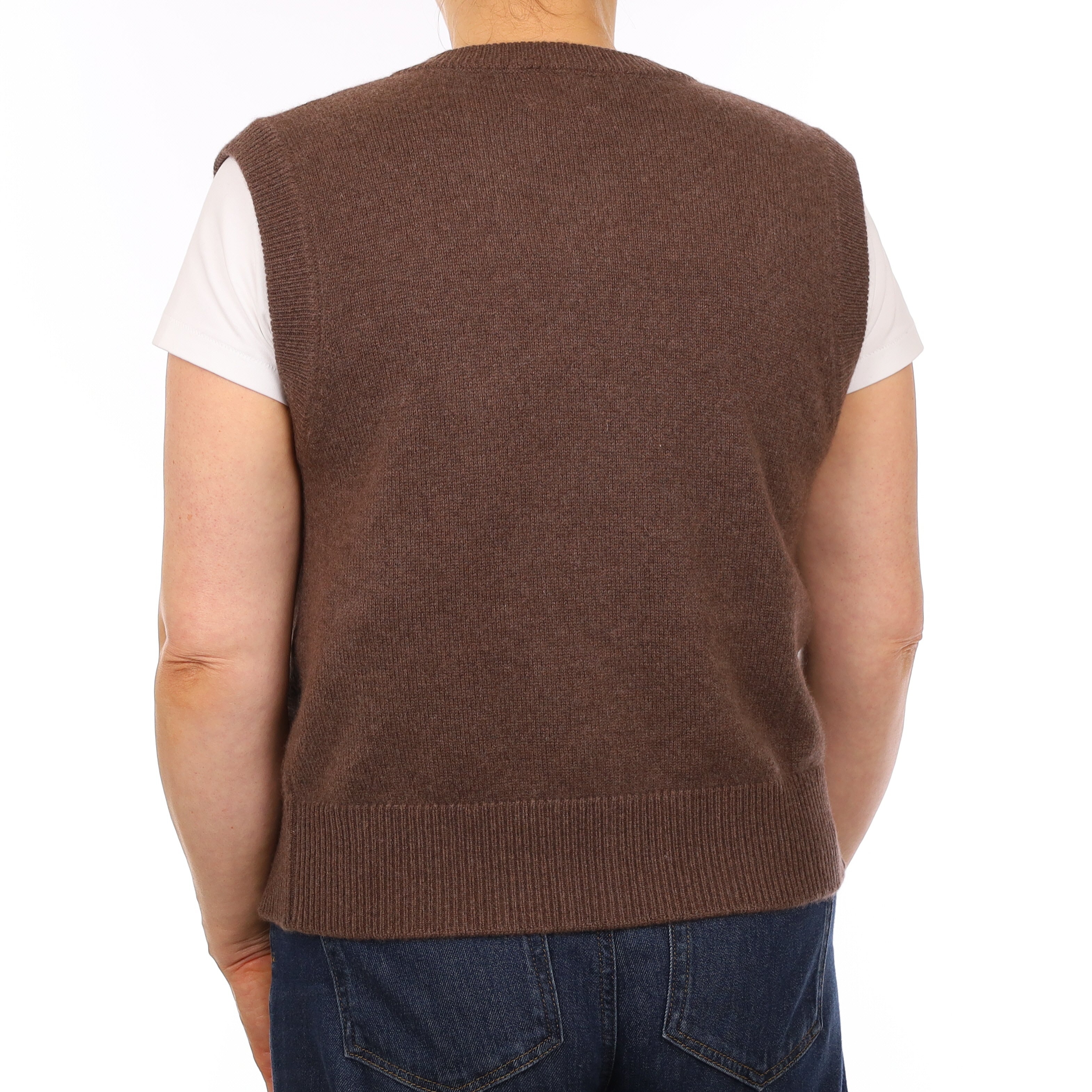 Brand New Mocha Luxury Cashmere Crew Neck Waistcoat Medium UK 12-14