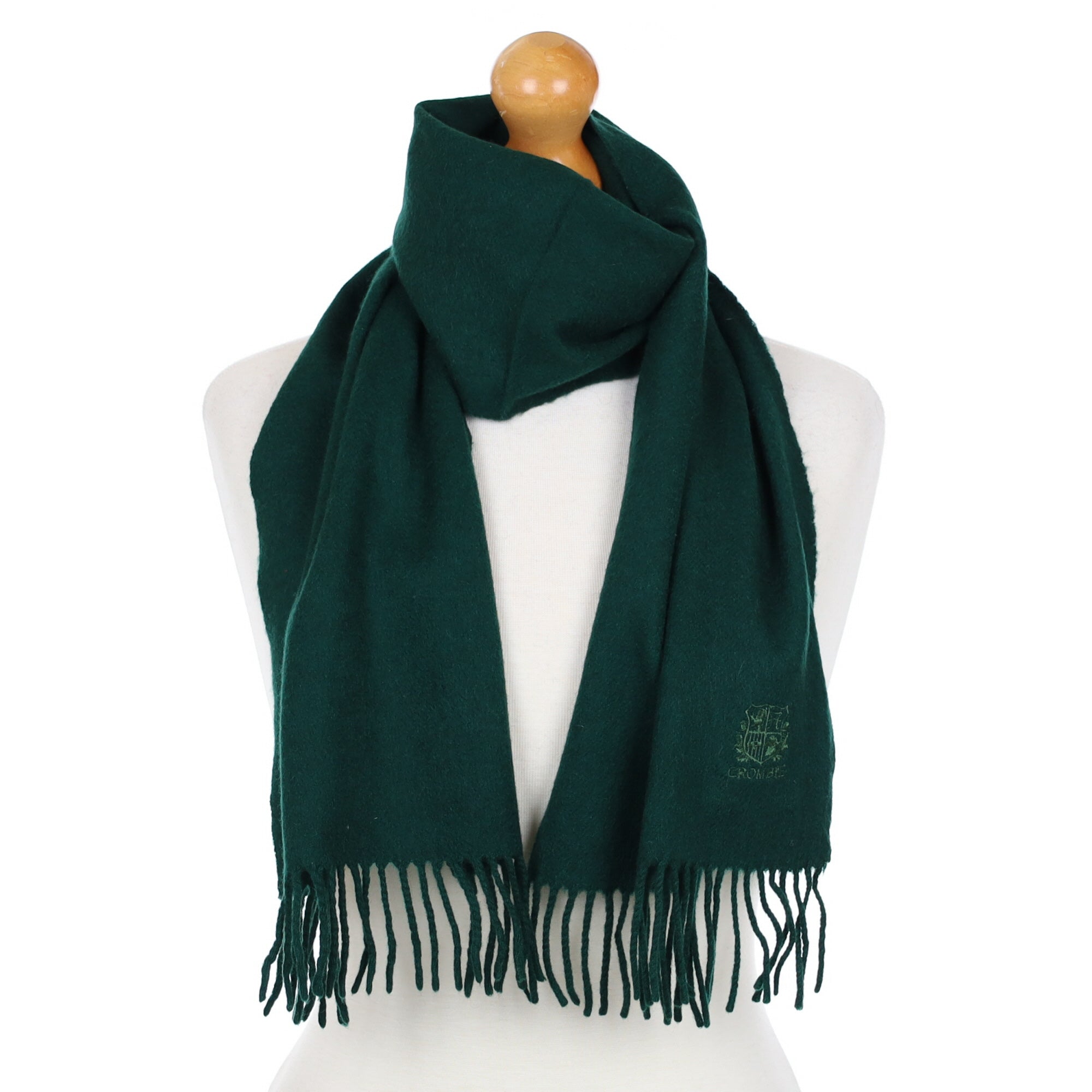 Scottish Bottle Green Cashmere Fringed Woven Scarf