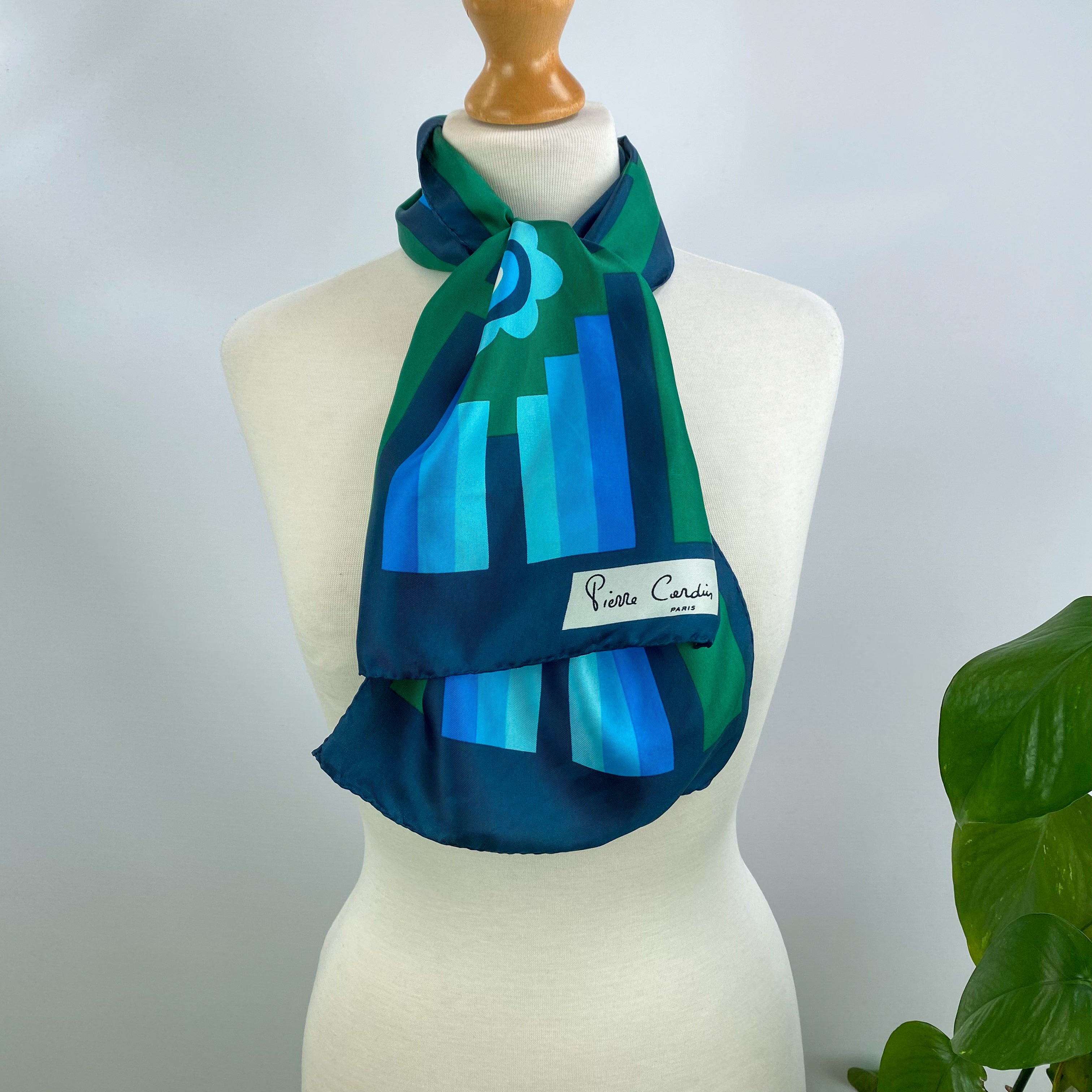 70’s Pierre Cardin Blue & Green Long Silk Scarf