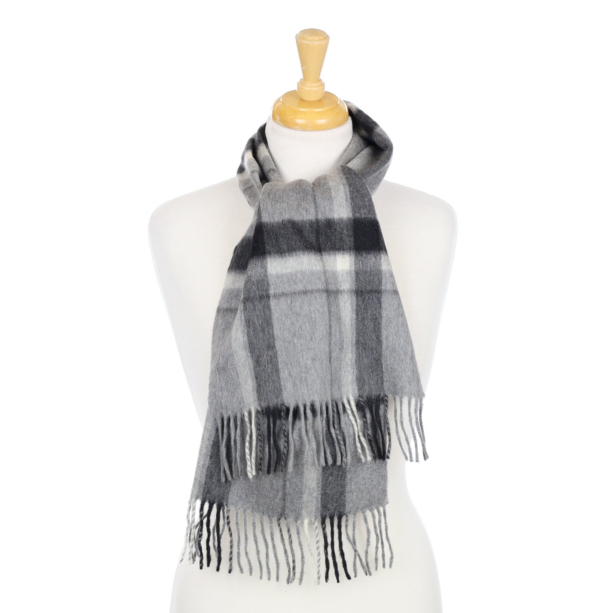 Ash Grey Checked Cashmere Woven Scarf