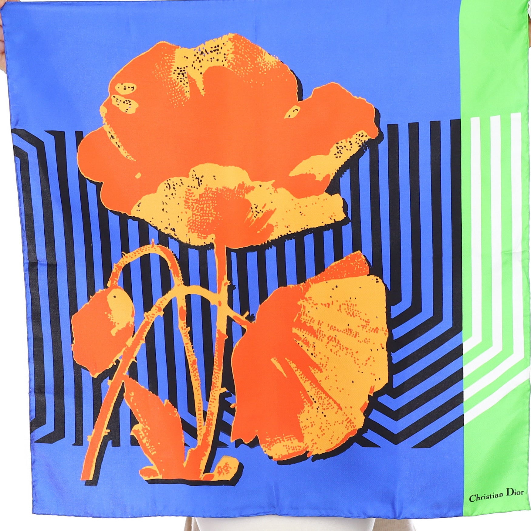 Brand New Christian Dior Blue & Orange Silk Scarf