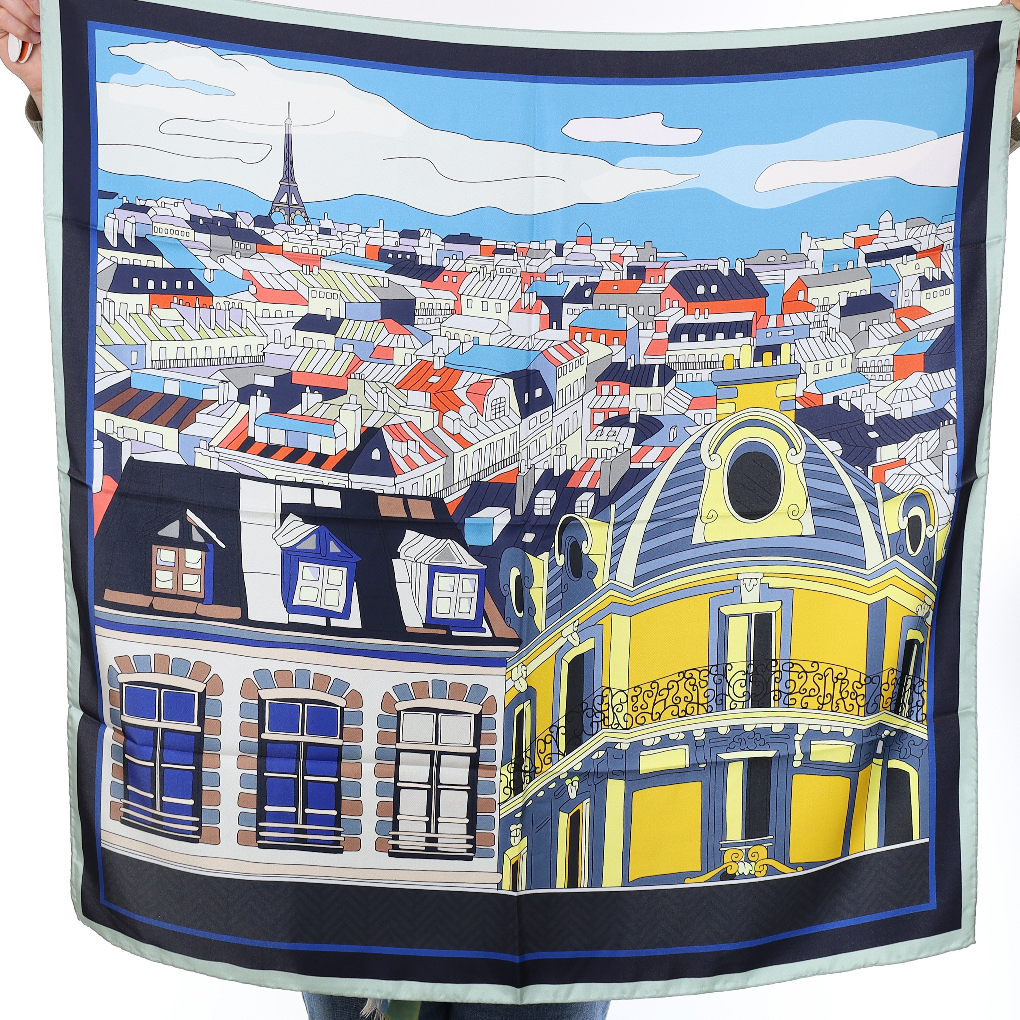 Brand New Italian Paris City Scape Silk Scarf