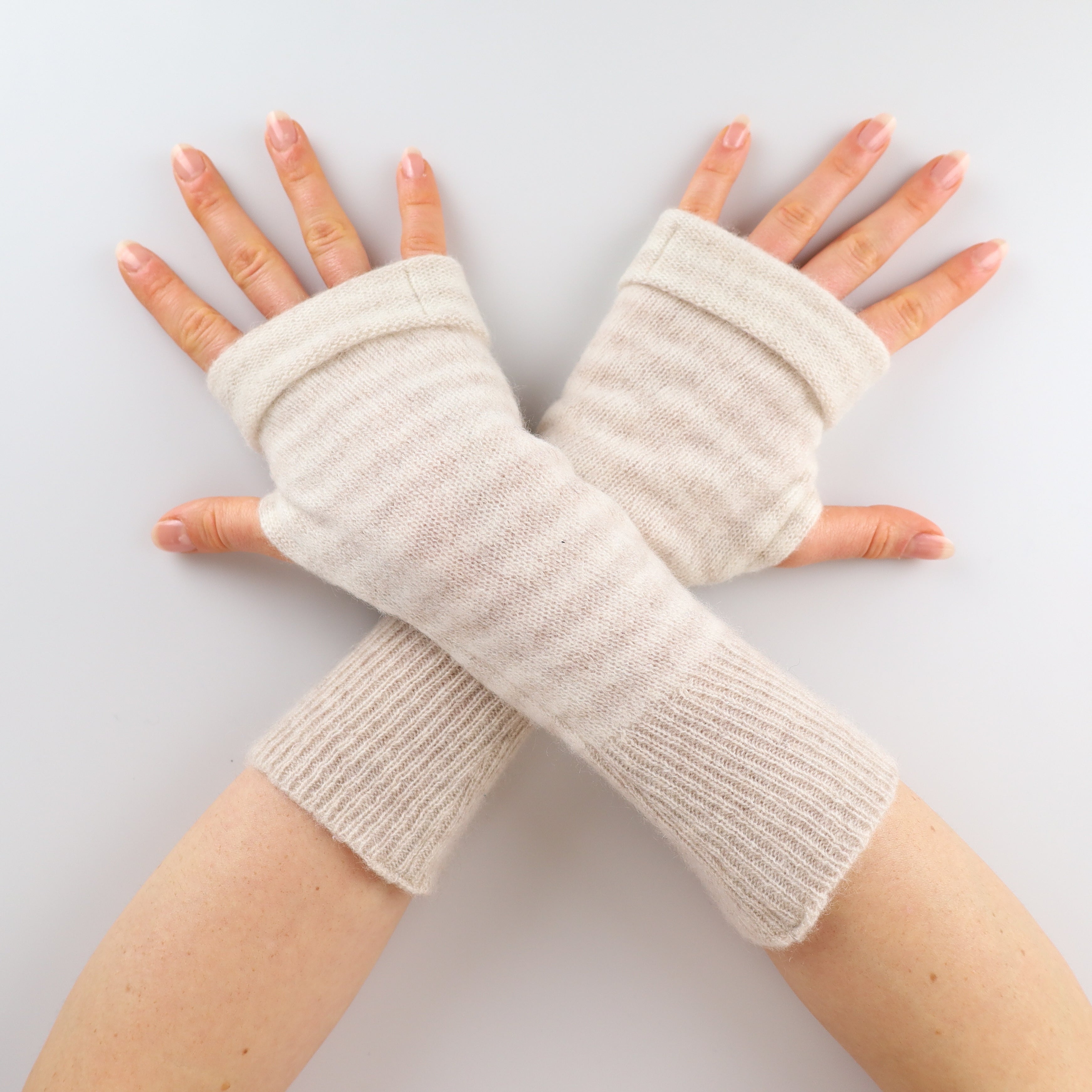 Oatmeal Striped Fingerless Gloves