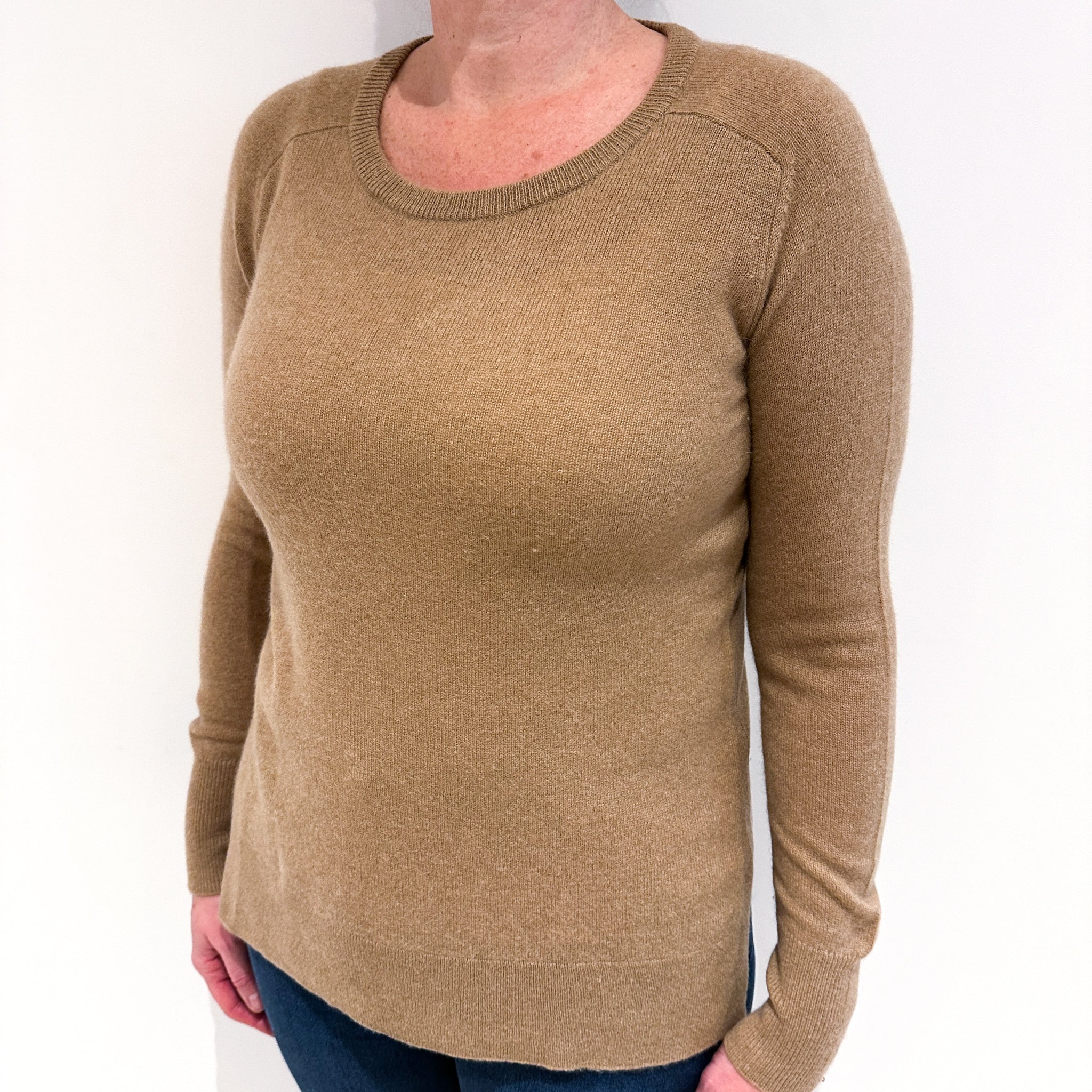 Toffee Brown Cashmere Crew Neck Jumper Large