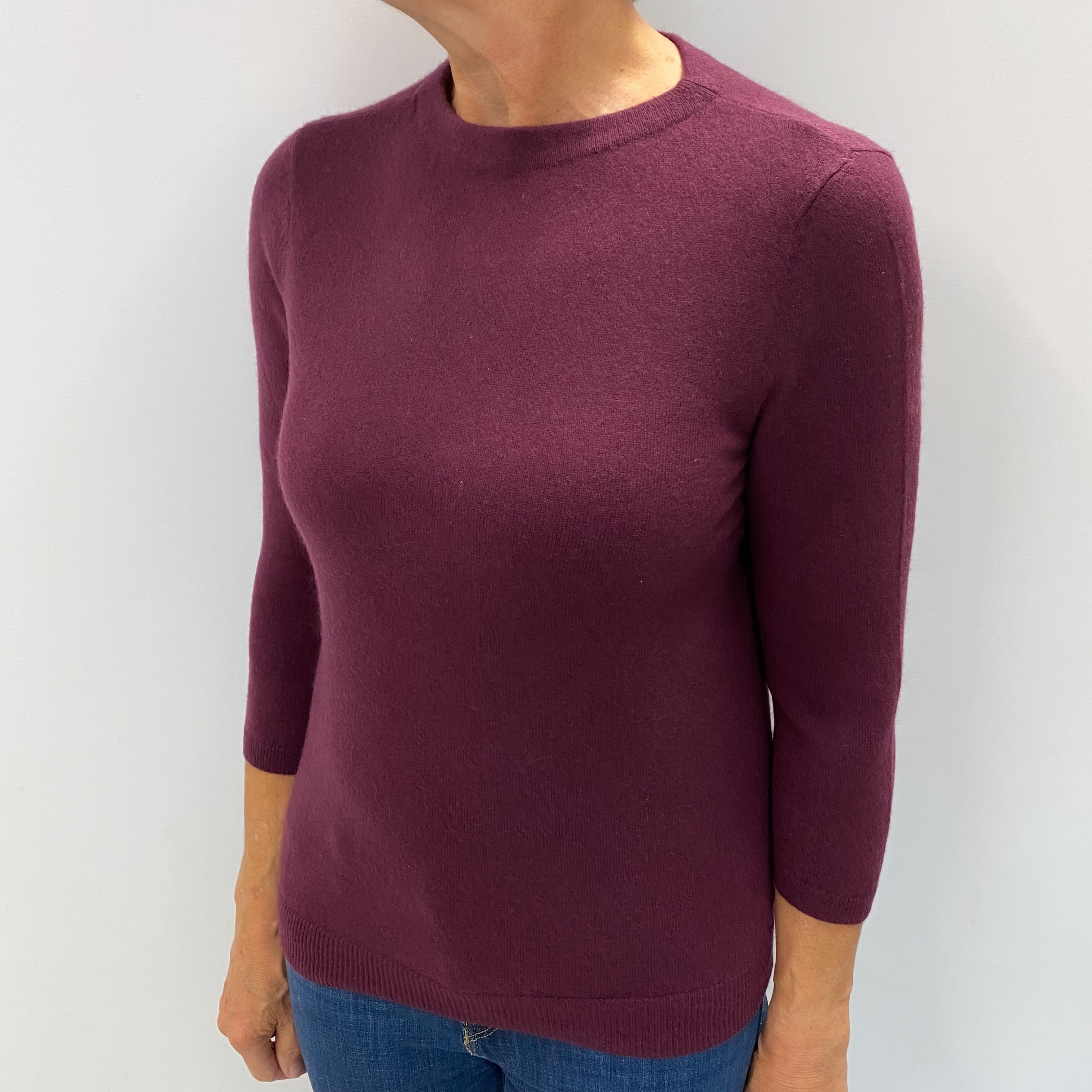 Fig Purple Cashmere 3/4 Sleeve Crew Neck Jumper Medium