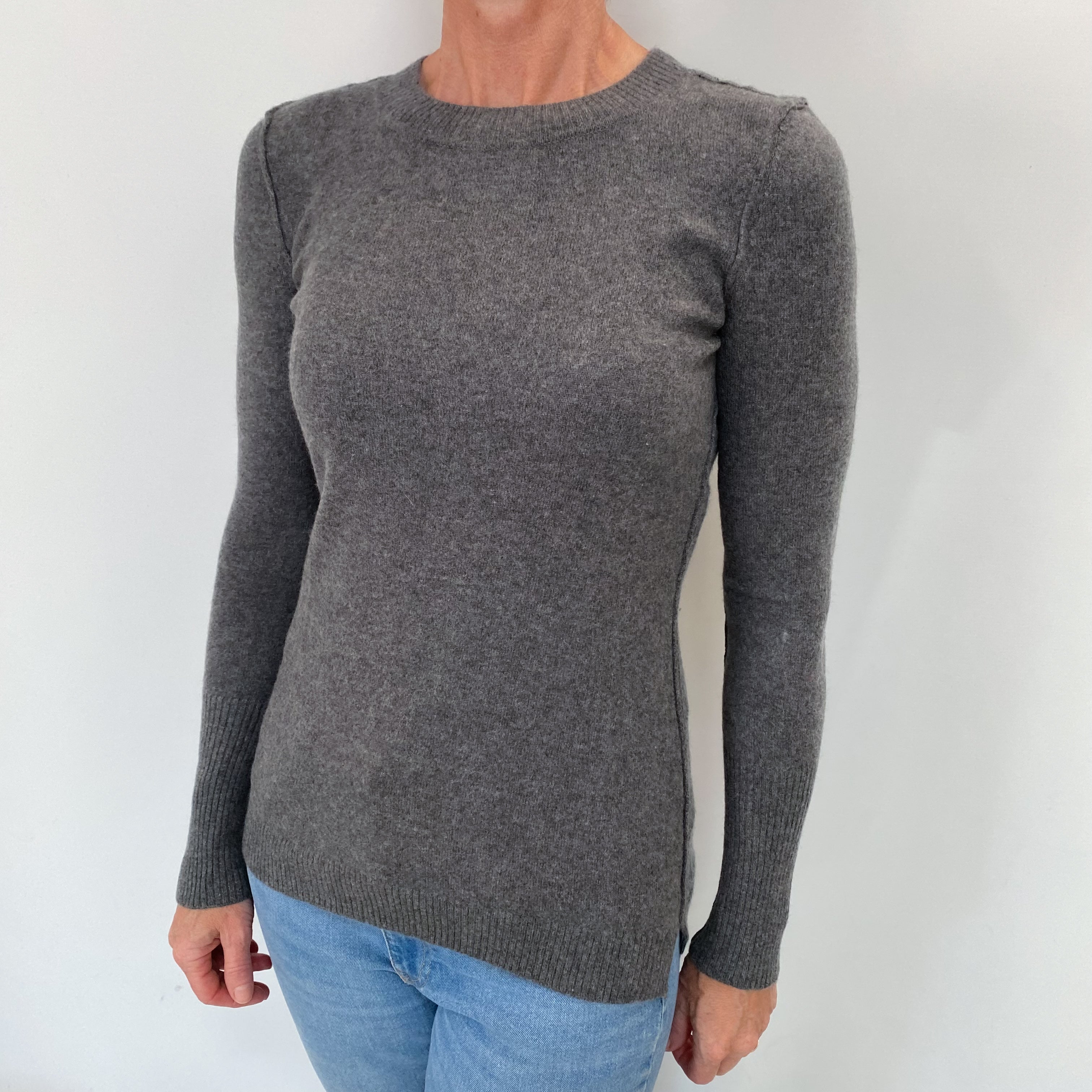 Slate Grey Cashmere Crew Neck Jumper Small