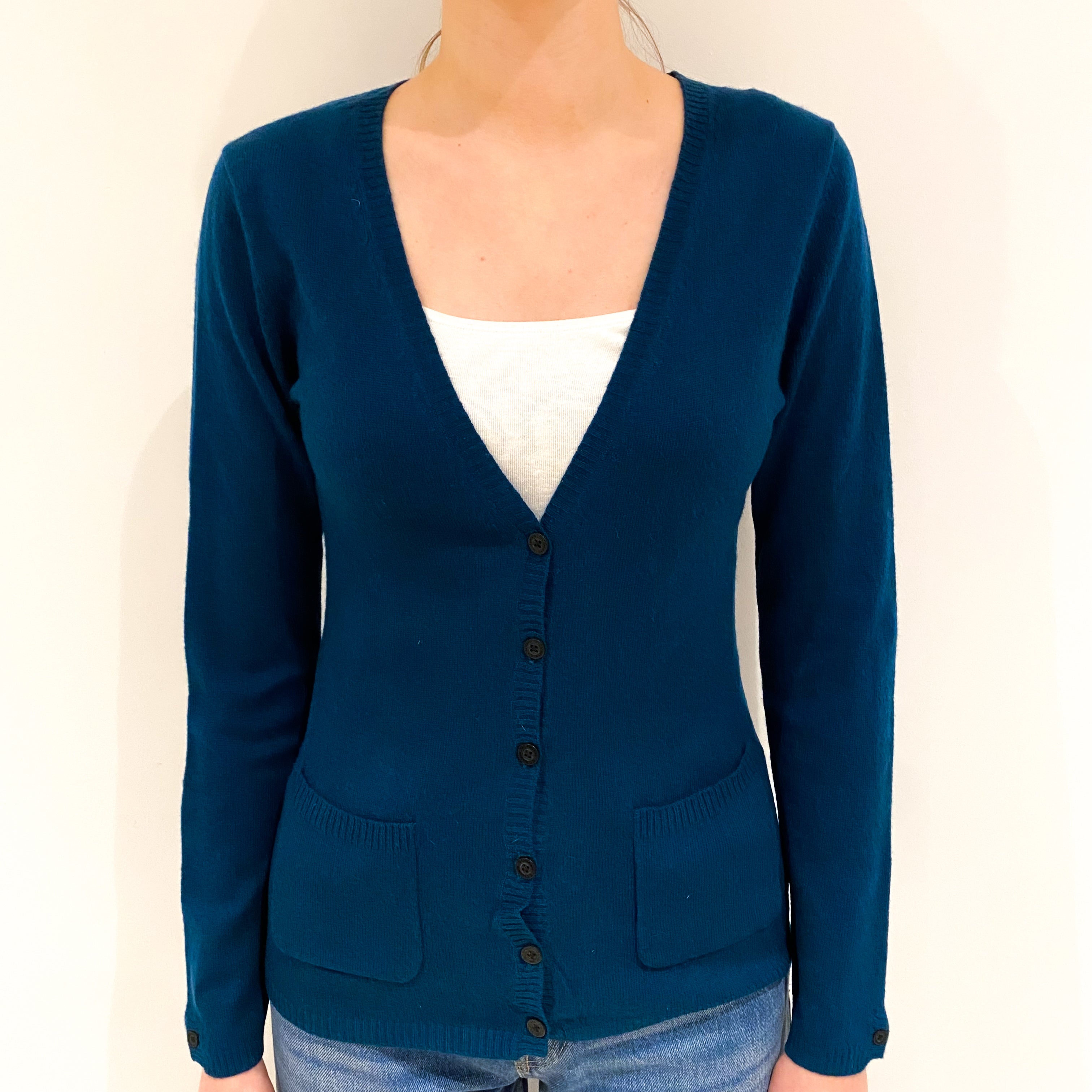 Peacock Green V Neck Cardigan Extra Small