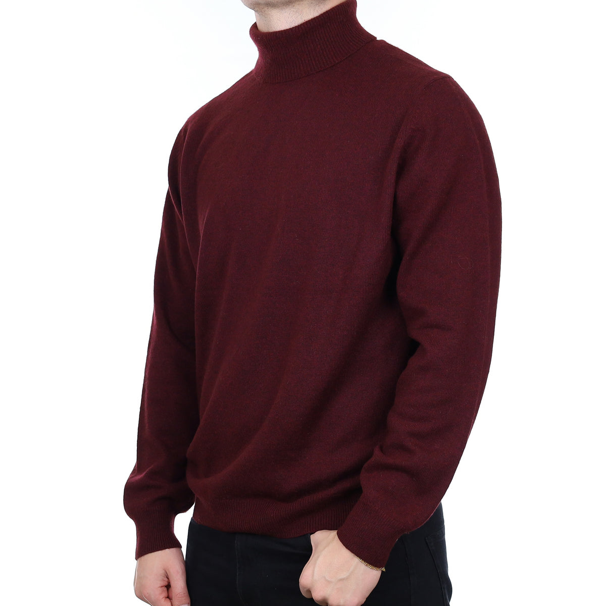Men’s Mulberry Red Heavy Knit Cashmere Polo Neck Jumper Extra Large