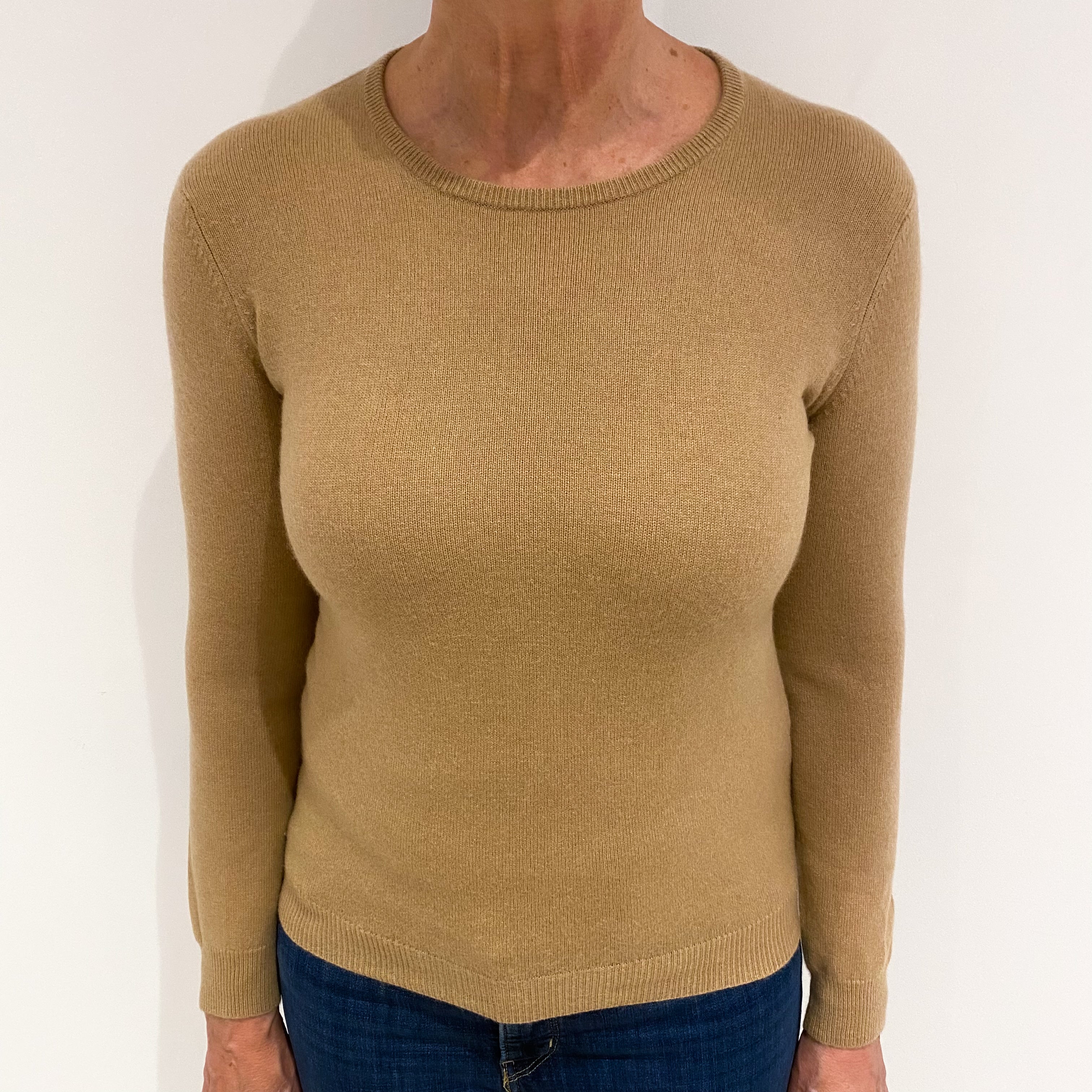 Caramel Brown Cashmere Crew Neck Jumper Medium