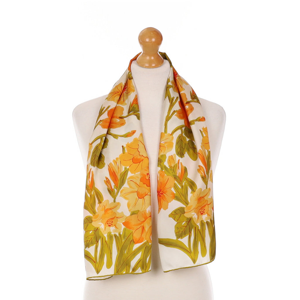 Shanghai Floral Orange and Green Vintage Silk Scarf