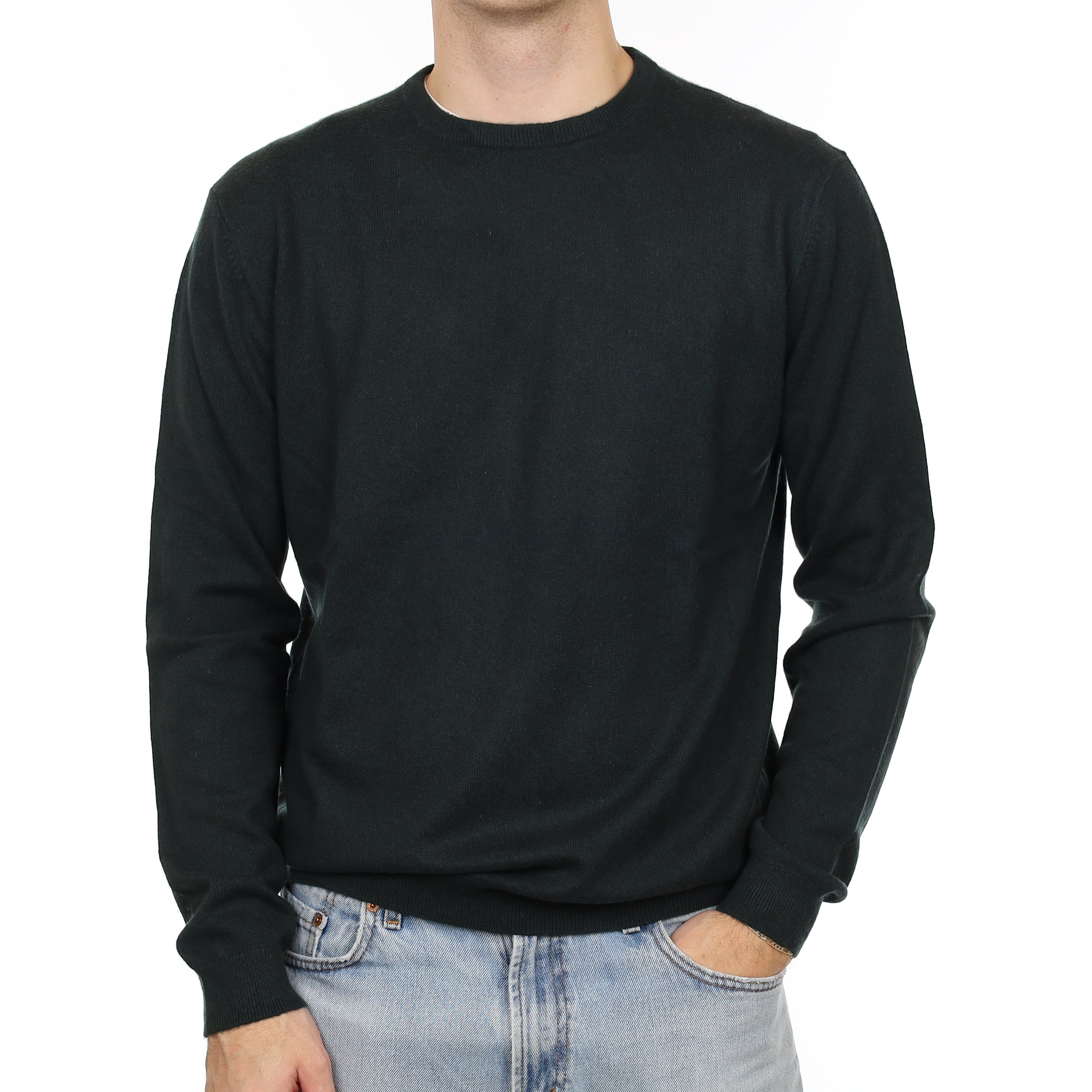 Men's Shadow Green Cashmere Crew Neck Jumper Large