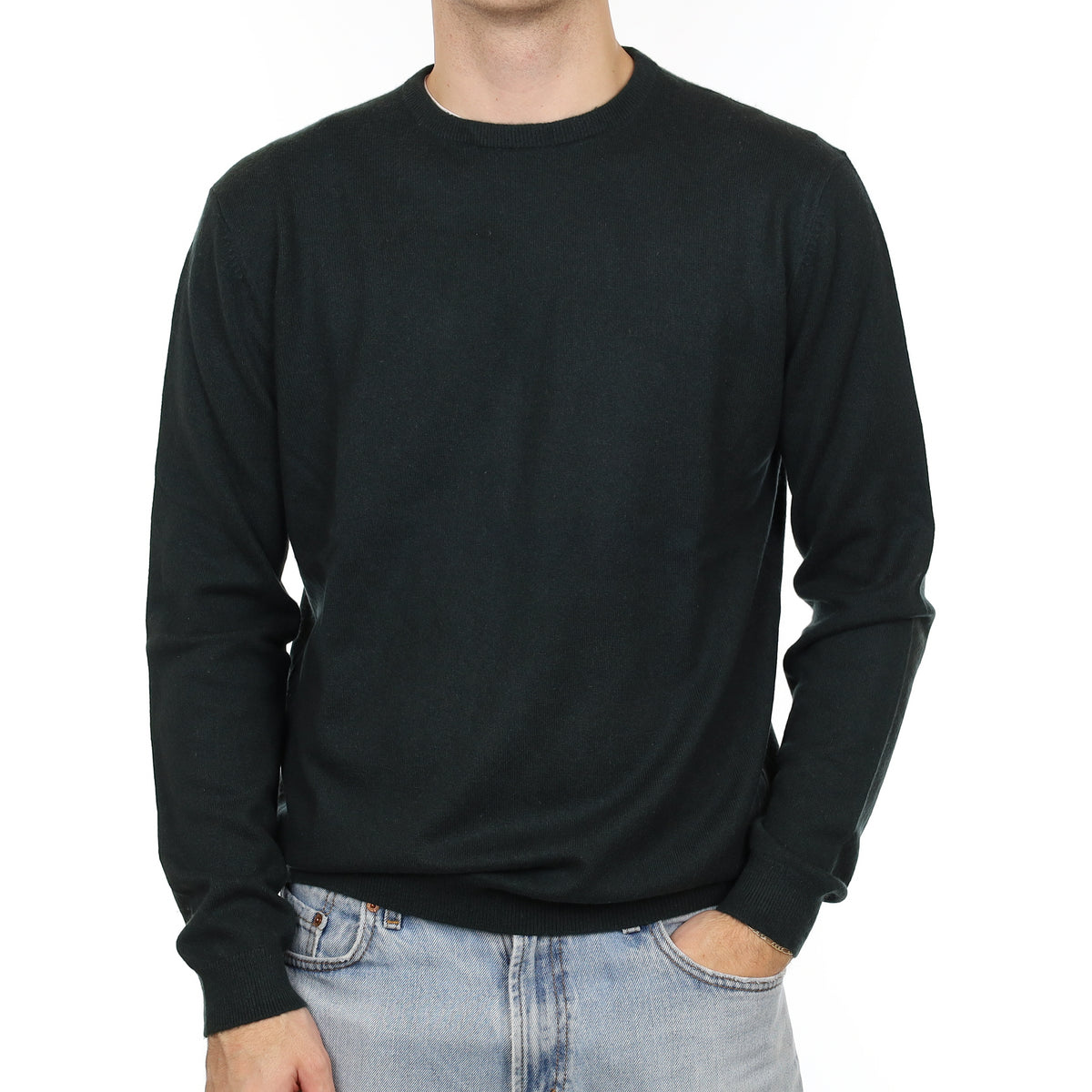 Men's Shadow Green Cashmere Crew Neck Jumper Large