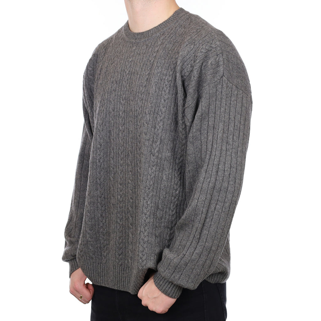 Men’s Slate Grey Cable Cashmere Crew Neck Jumper XXXL