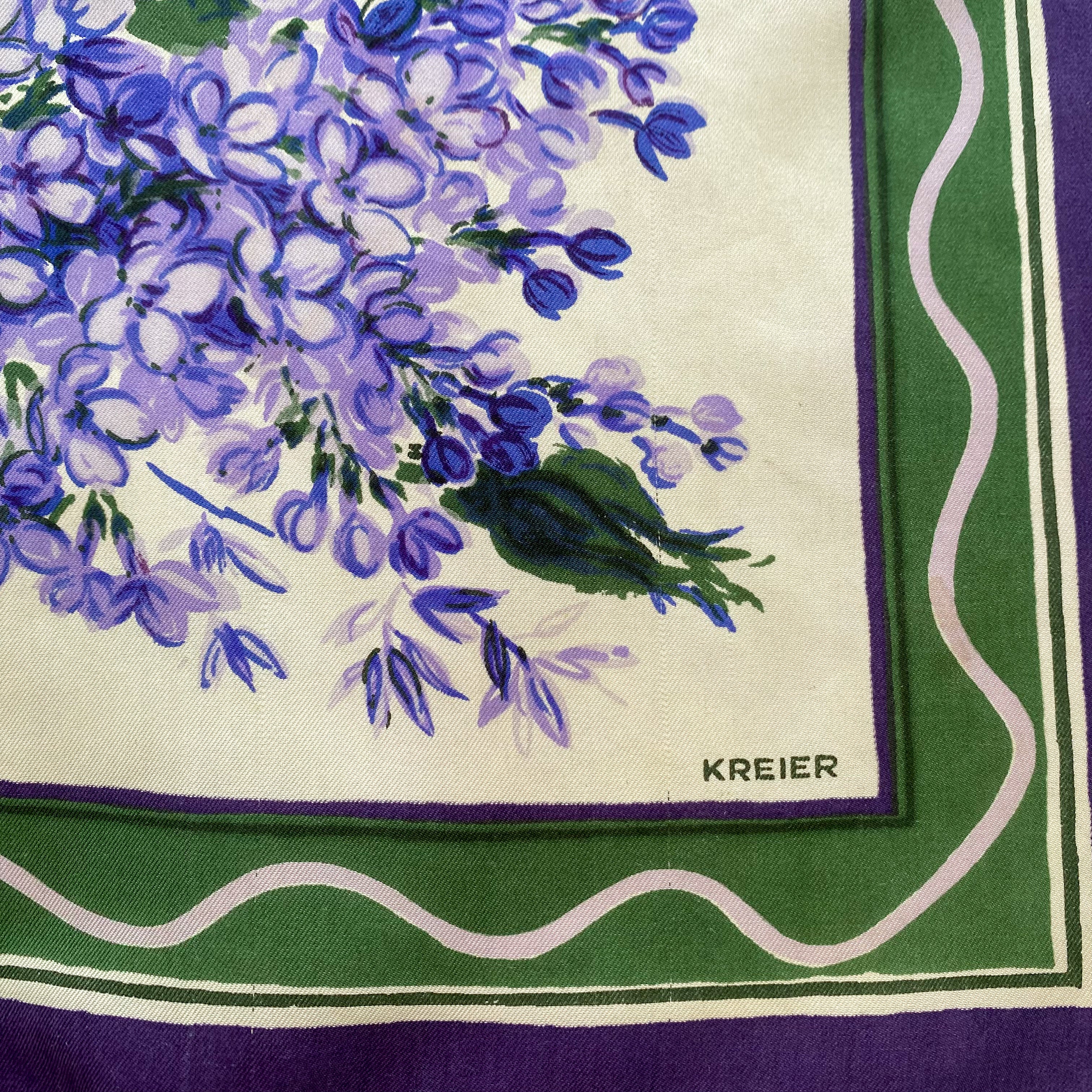 Kreier Floral Purple, Green & Cream Silk Scarf