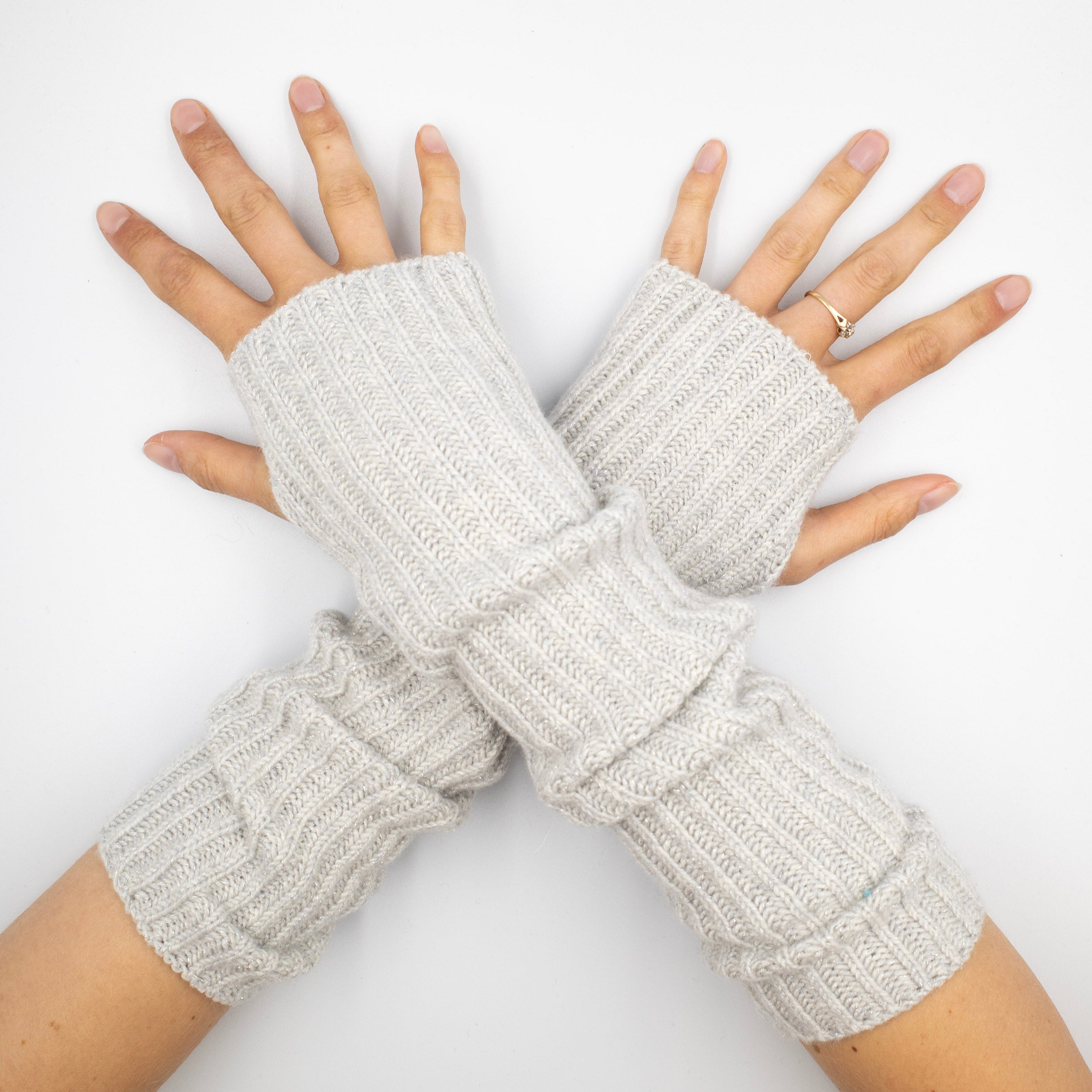 New Scottish Frost Grey Sparkly Fingerless Gloves