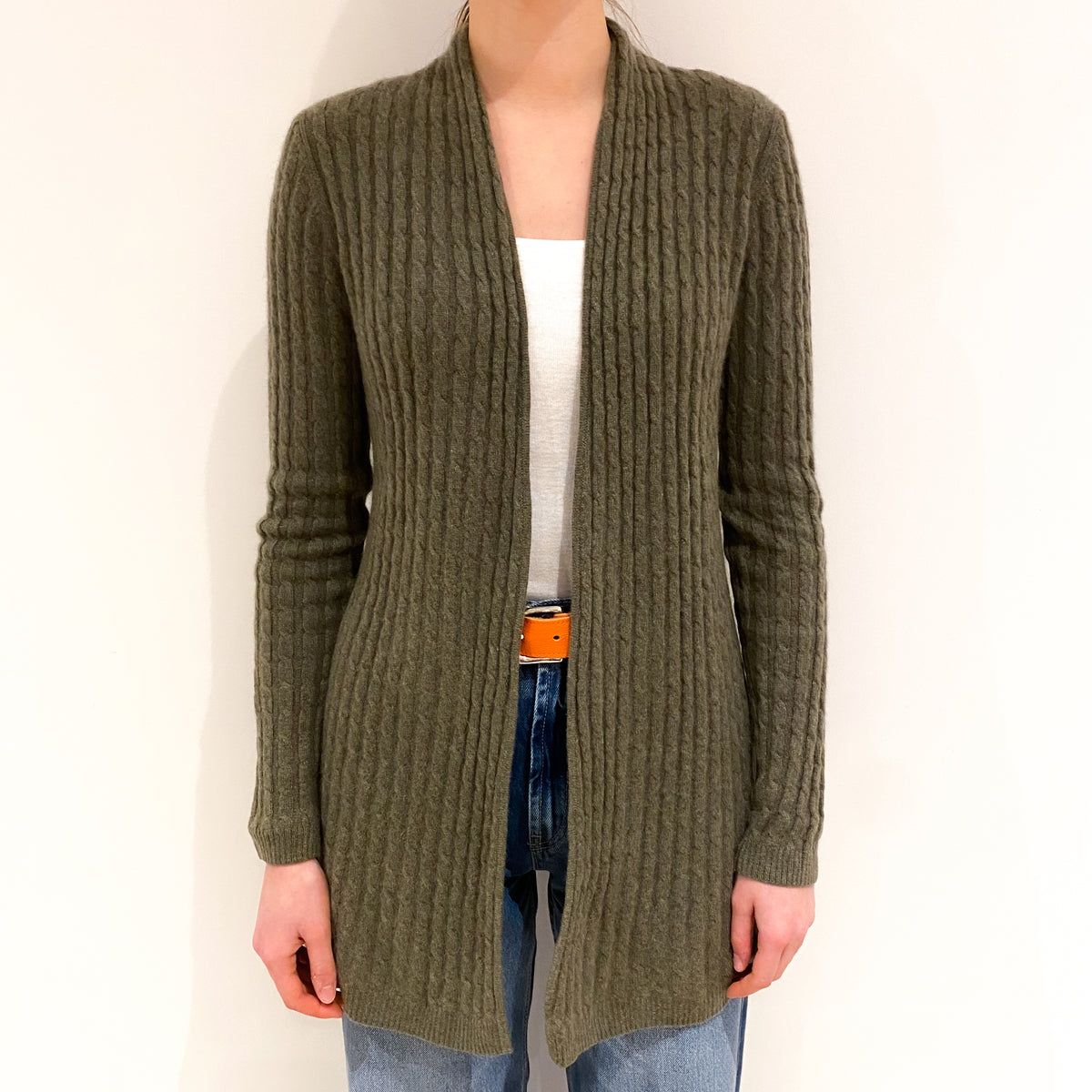 Olive Green Long Cashmere Cardigan Extra Small