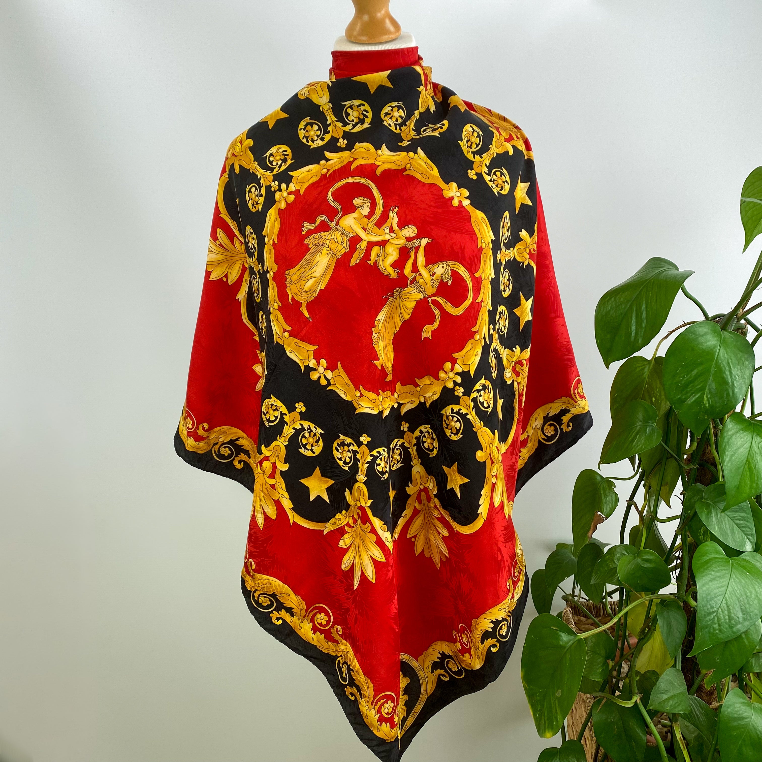 Traditional Red and Black Vintage Silk Scarf