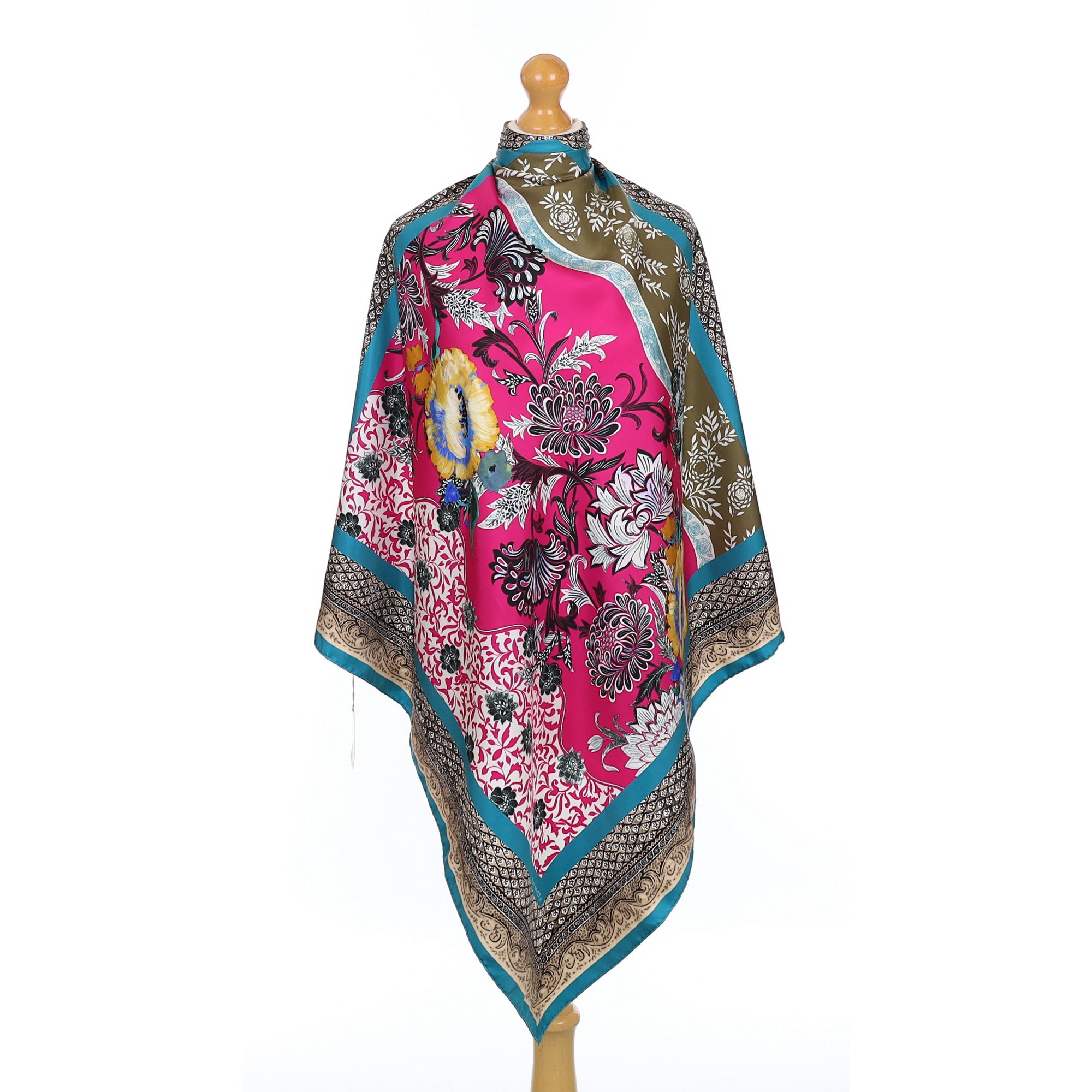 Etro Pink, Teal and Grey Abstract Silk Scarf